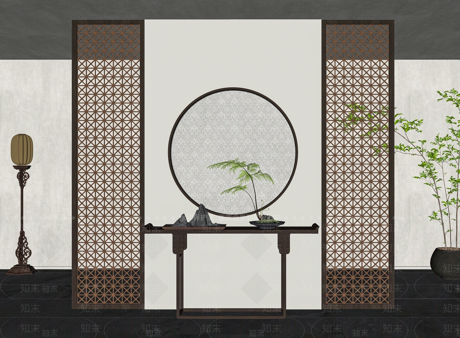 新中式隔断SU模型下载【ID:1187581220】