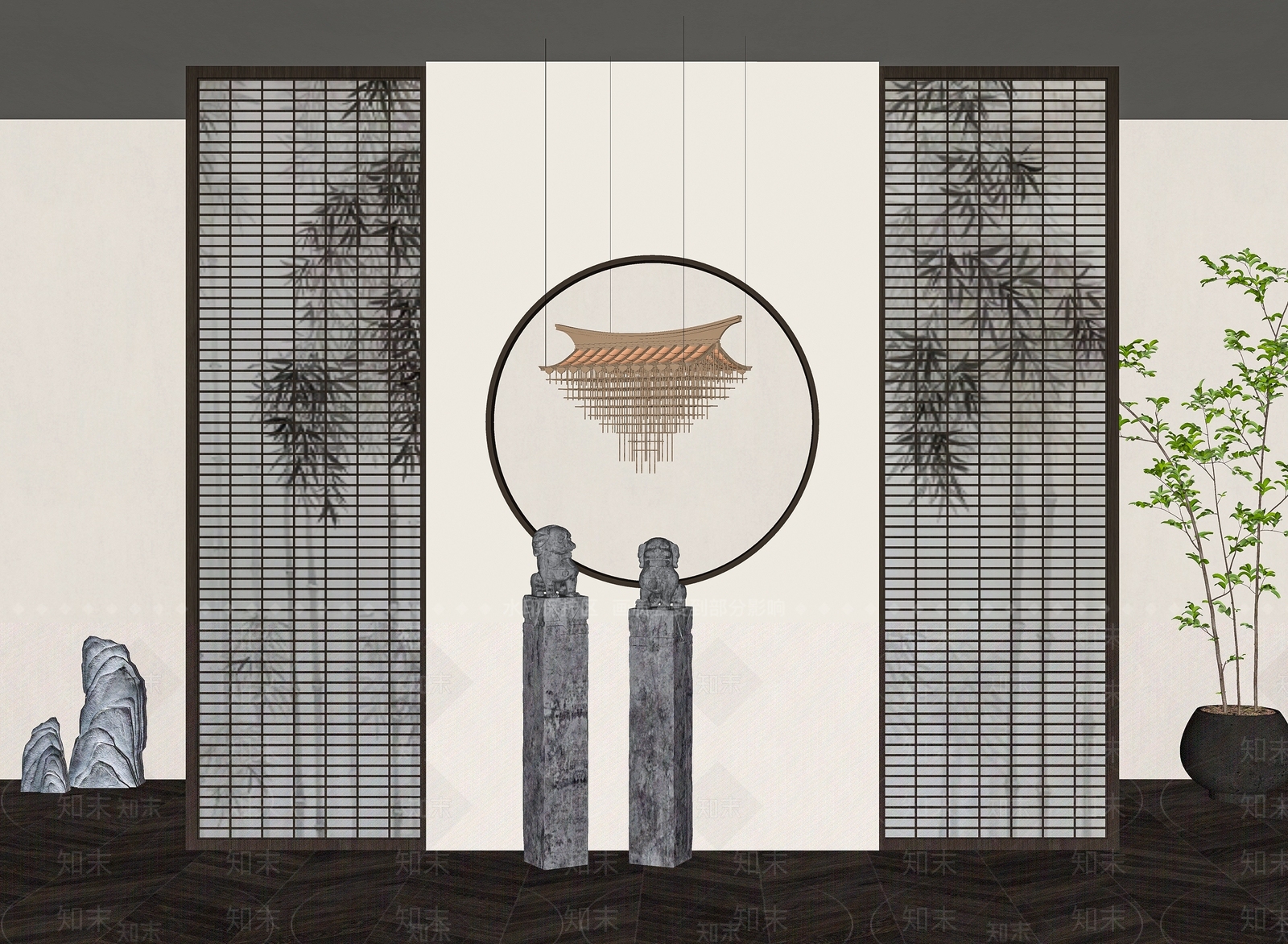 新中式隔断SU模型下载【ID:1187581470】
