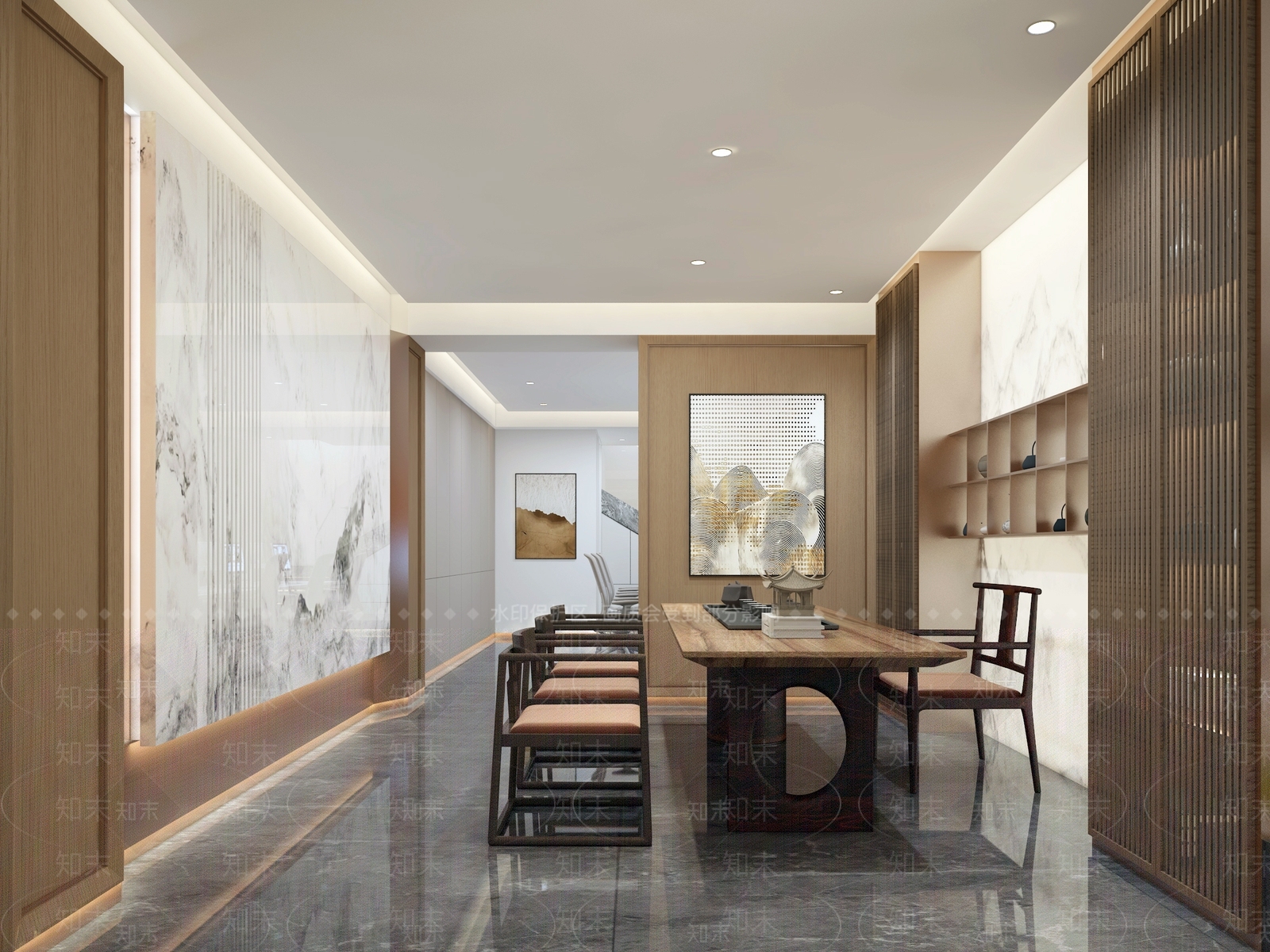现代新中式茶室SU模型下载【ID:1187588736】