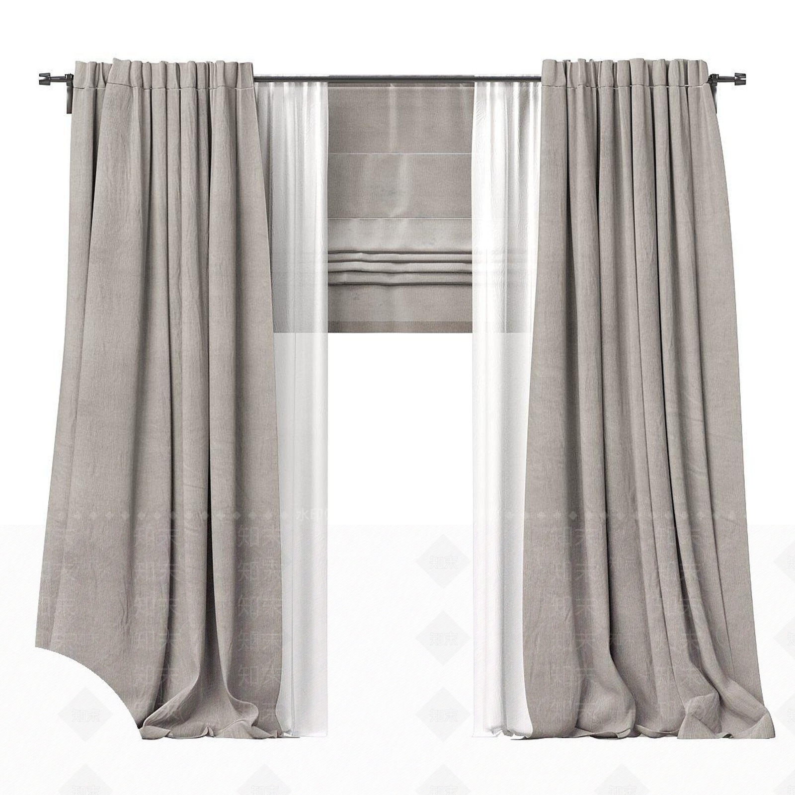 轻奢北欧通用窗帘3D模型下载【ID:1187591412】