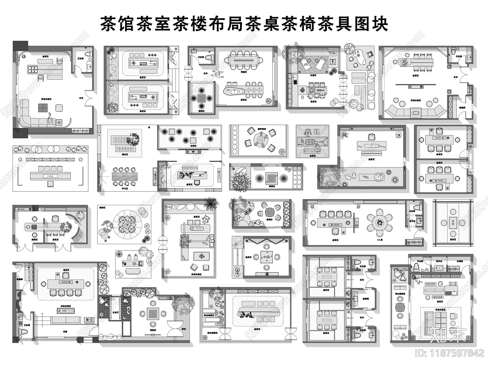 现代茶馆施工图下载【ID:1187597842】
