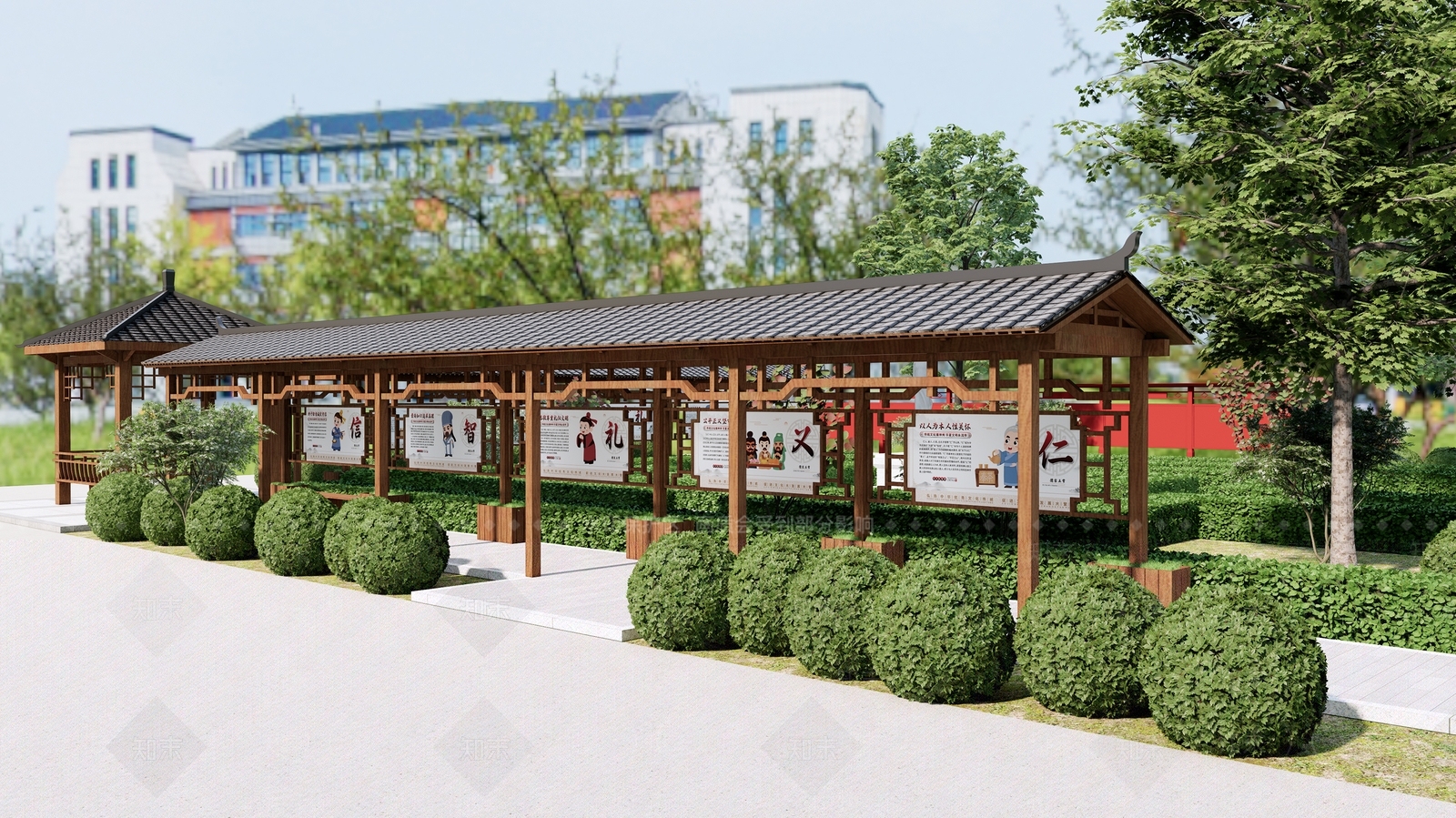 新中式中式校园景观SU模型下载【ID:1187597135】