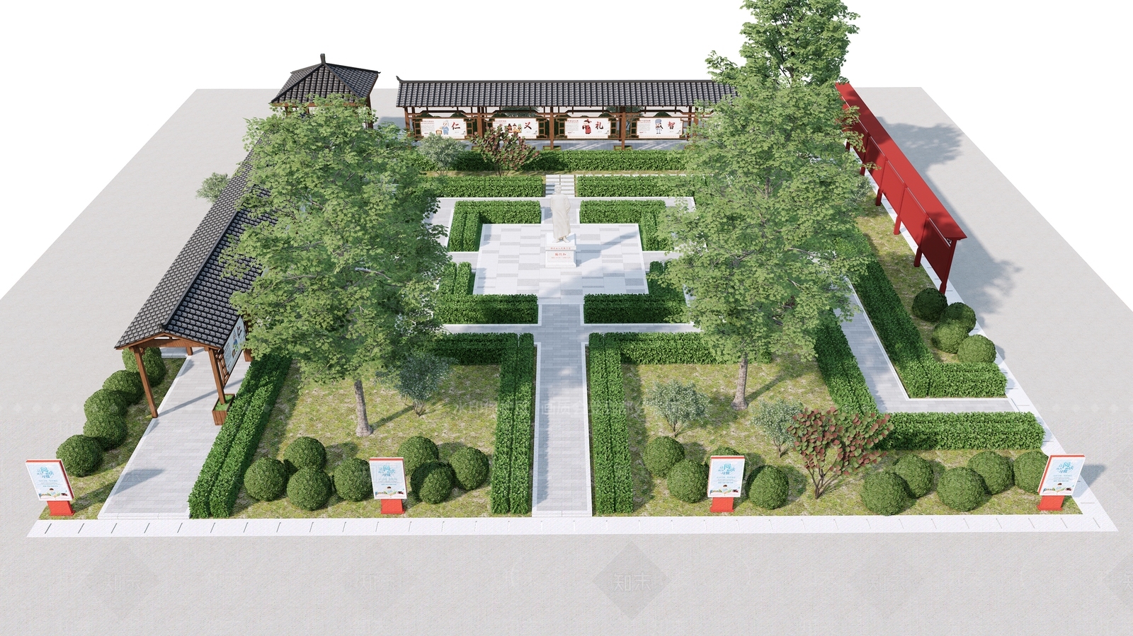 新中式中式校园景观SU模型下载【ID:1187597135】
