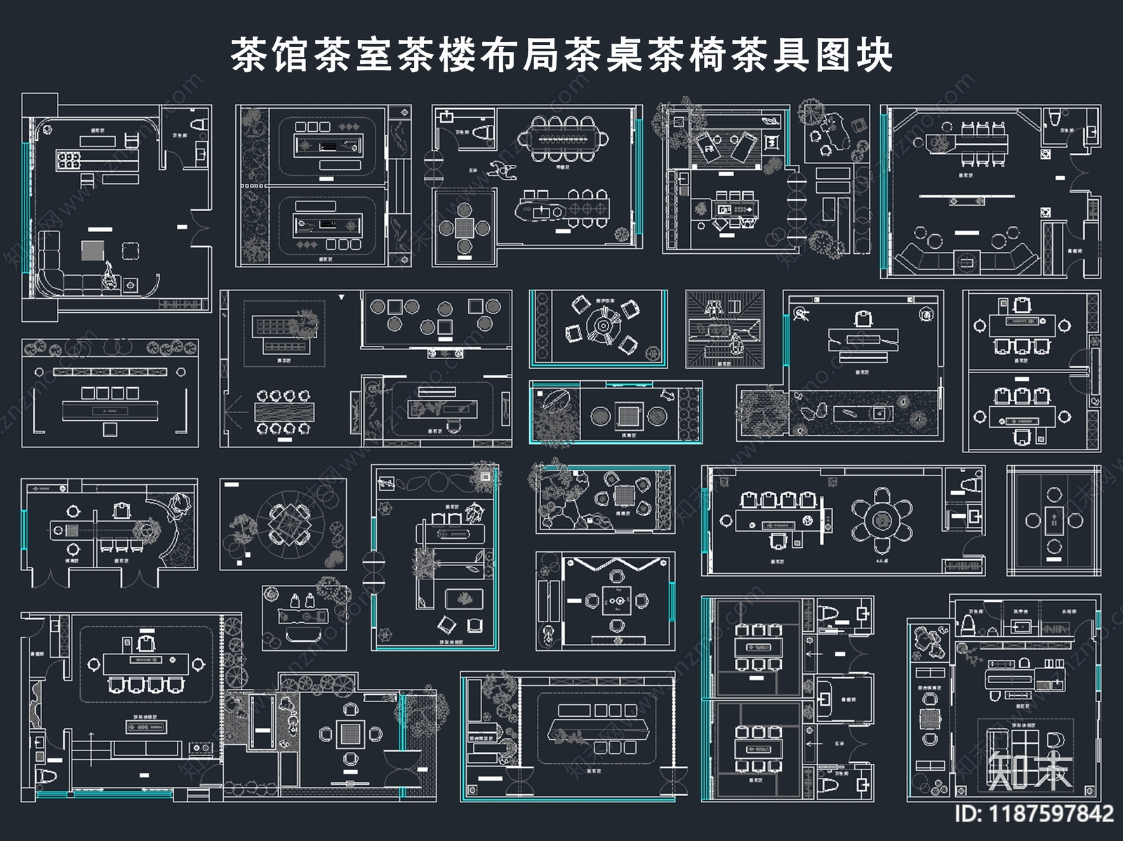 现代茶馆cad施工图下载【ID:1187597842】
