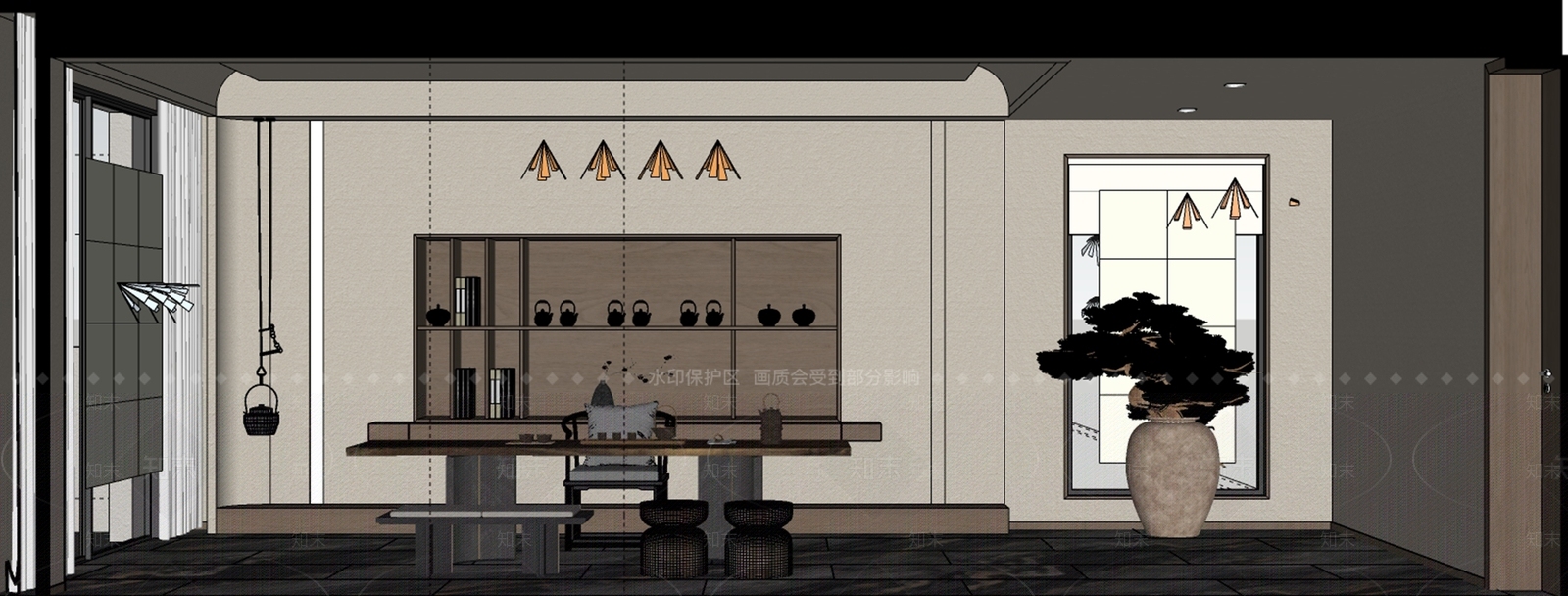 新中式现代茶室SU模型下载【ID:1187597419】