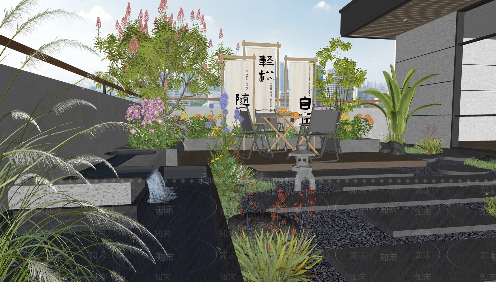 现代屋顶花园SU模型下载【ID:1187601707】