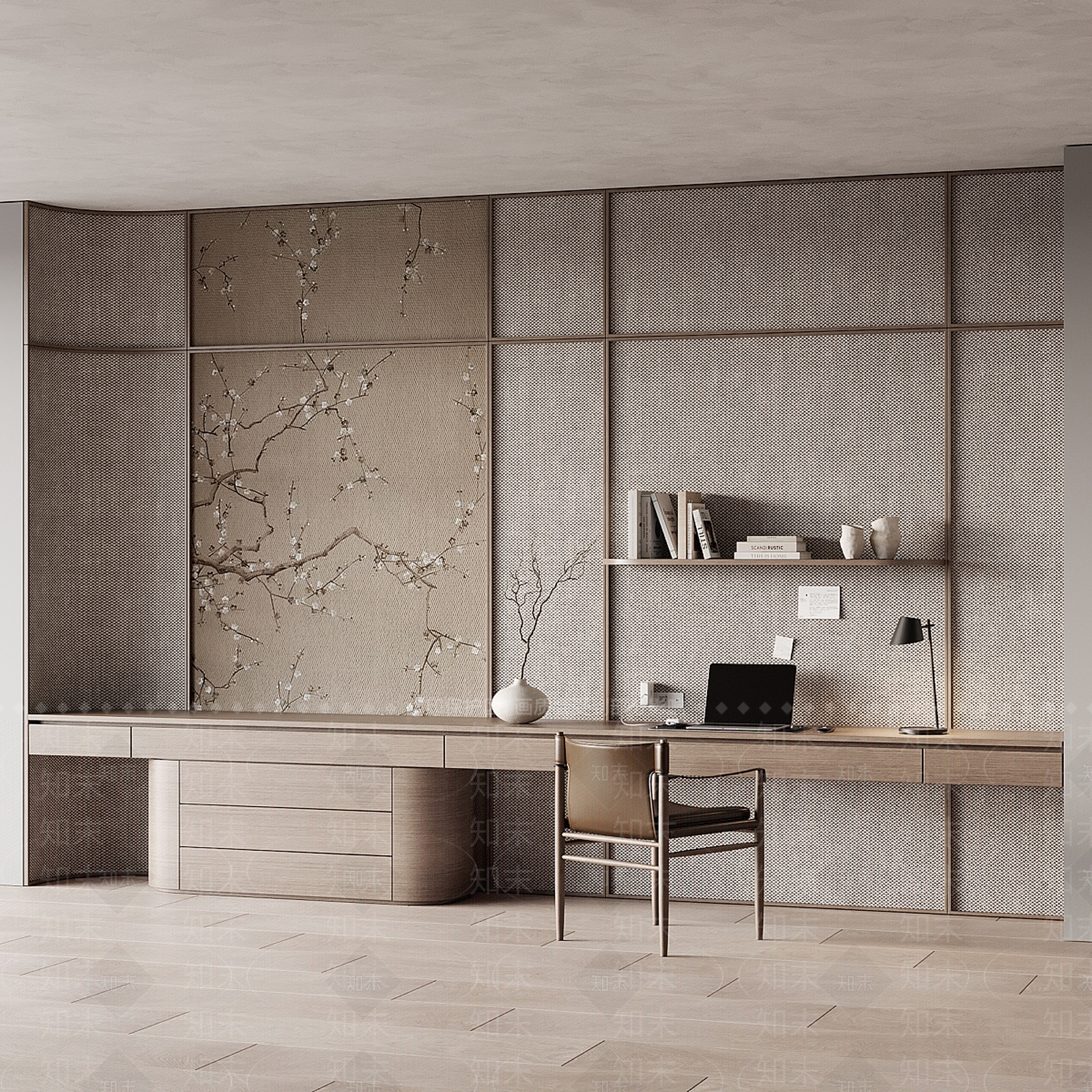 新中式禅意电视背景墙3D模型下载【ID:1187604550】