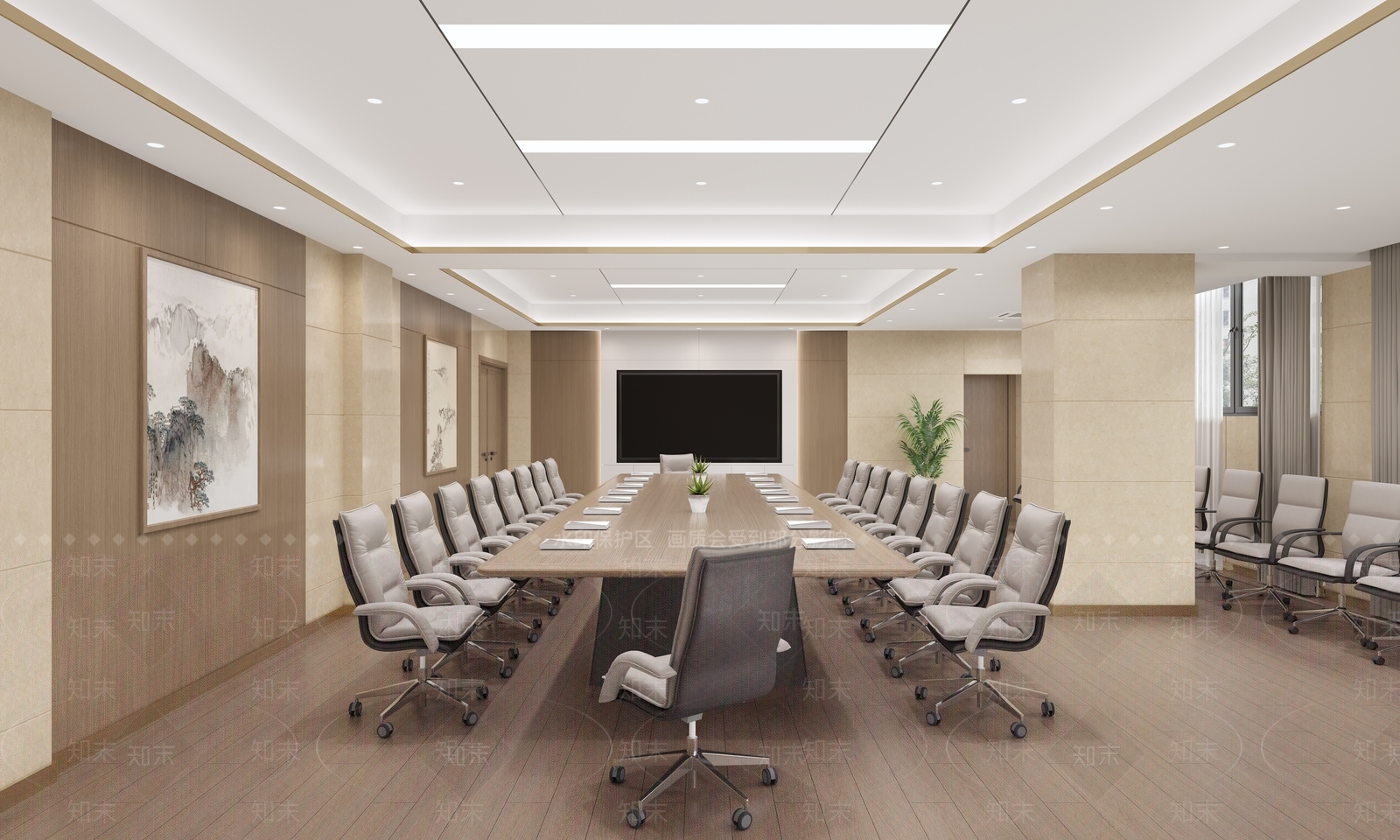 现代新中式会议室3D模型下载【ID:1187608153】