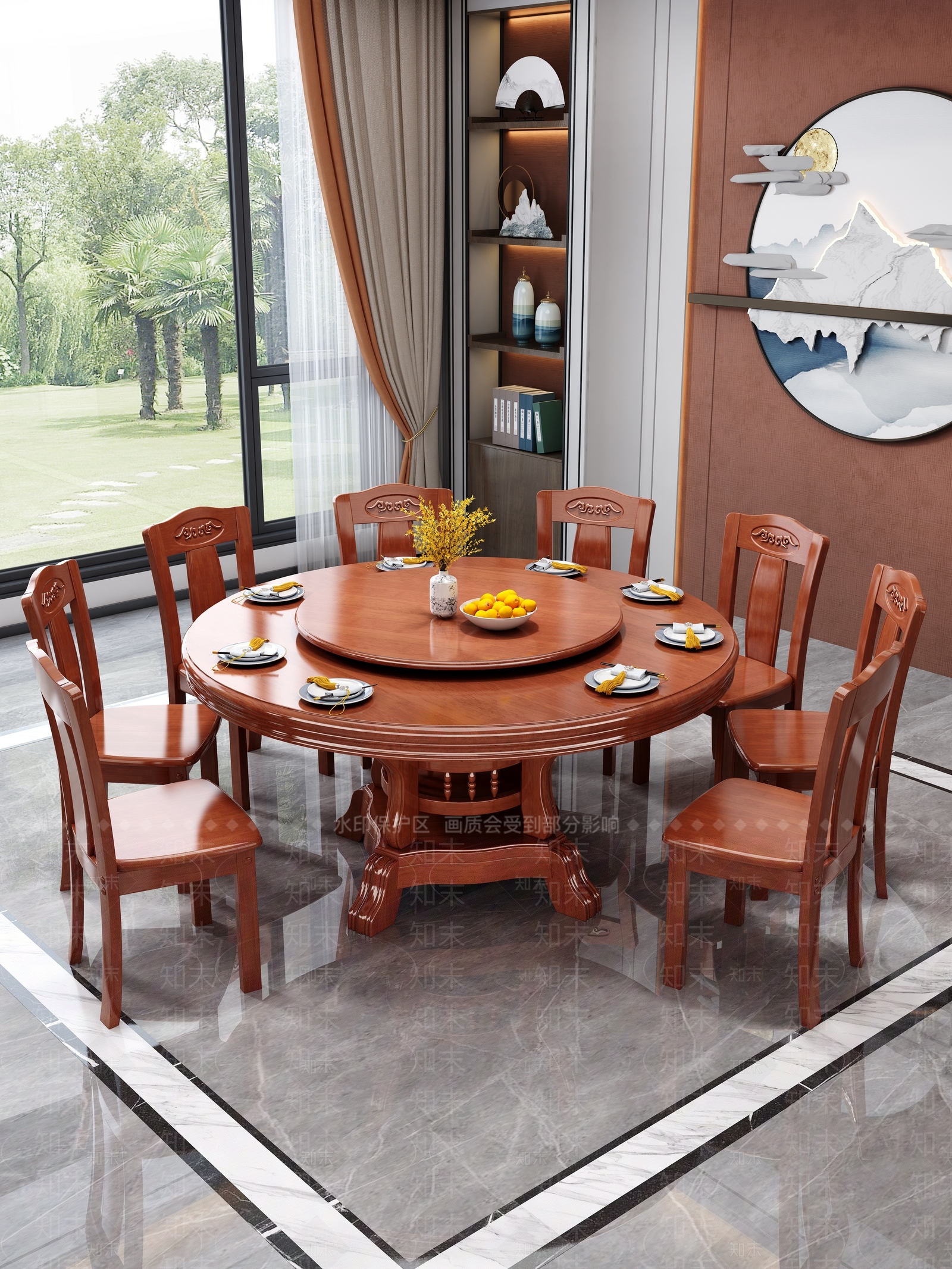 新中式中式家居餐厅3D模型下载【ID:1187608734】