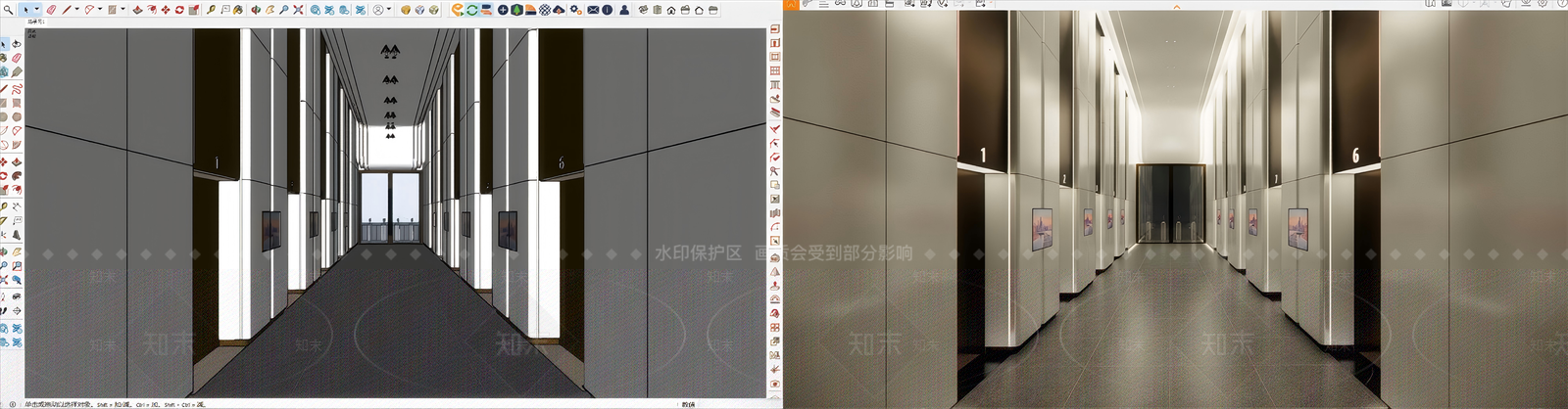 现代电梯厅SU模型下载【ID:1187613198】