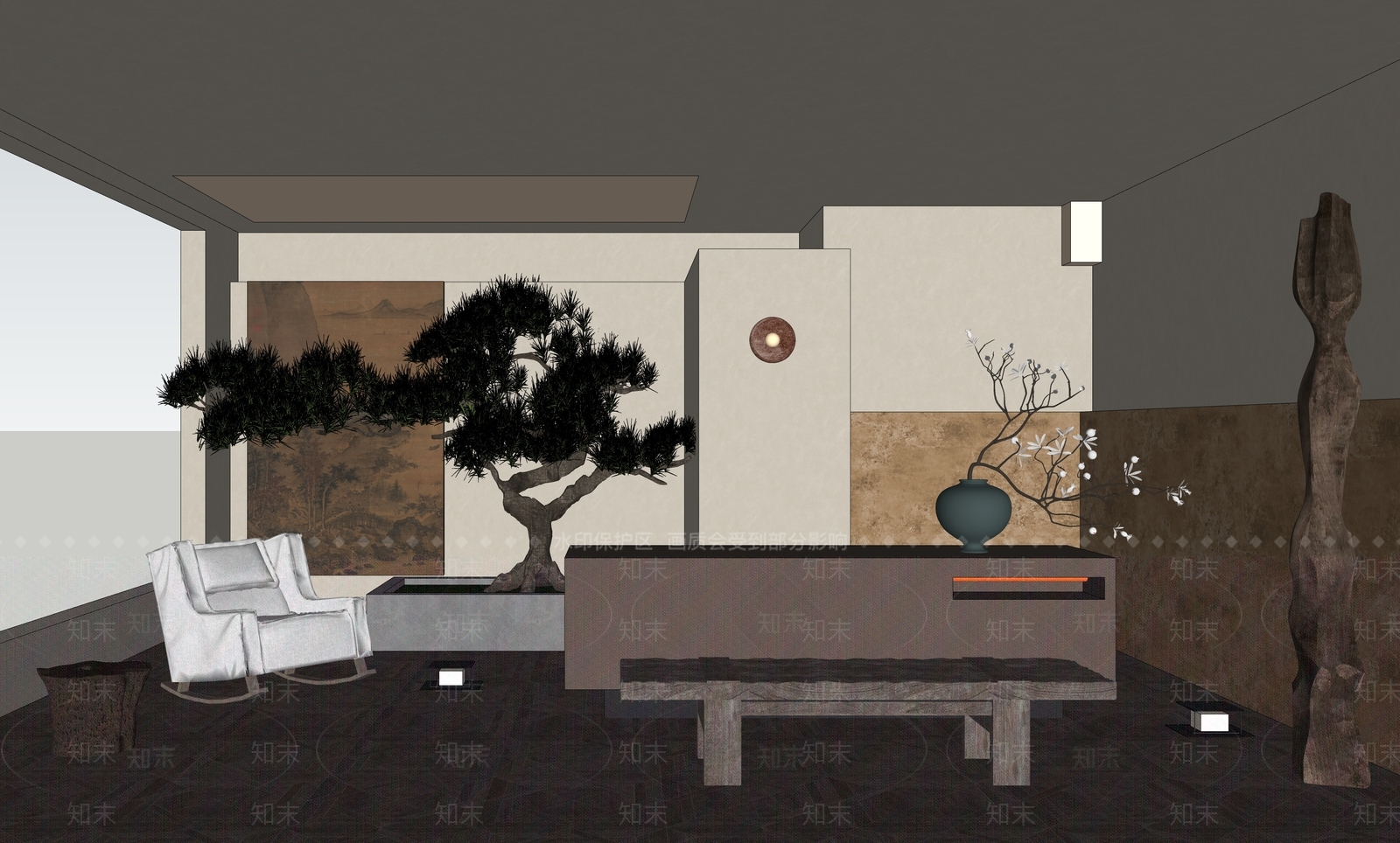 现代中古酒店大堂SU模型下载【ID:1187617493】