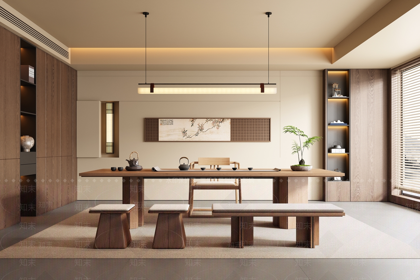 新中式中式茶室3D模型下载【ID:1187618600】