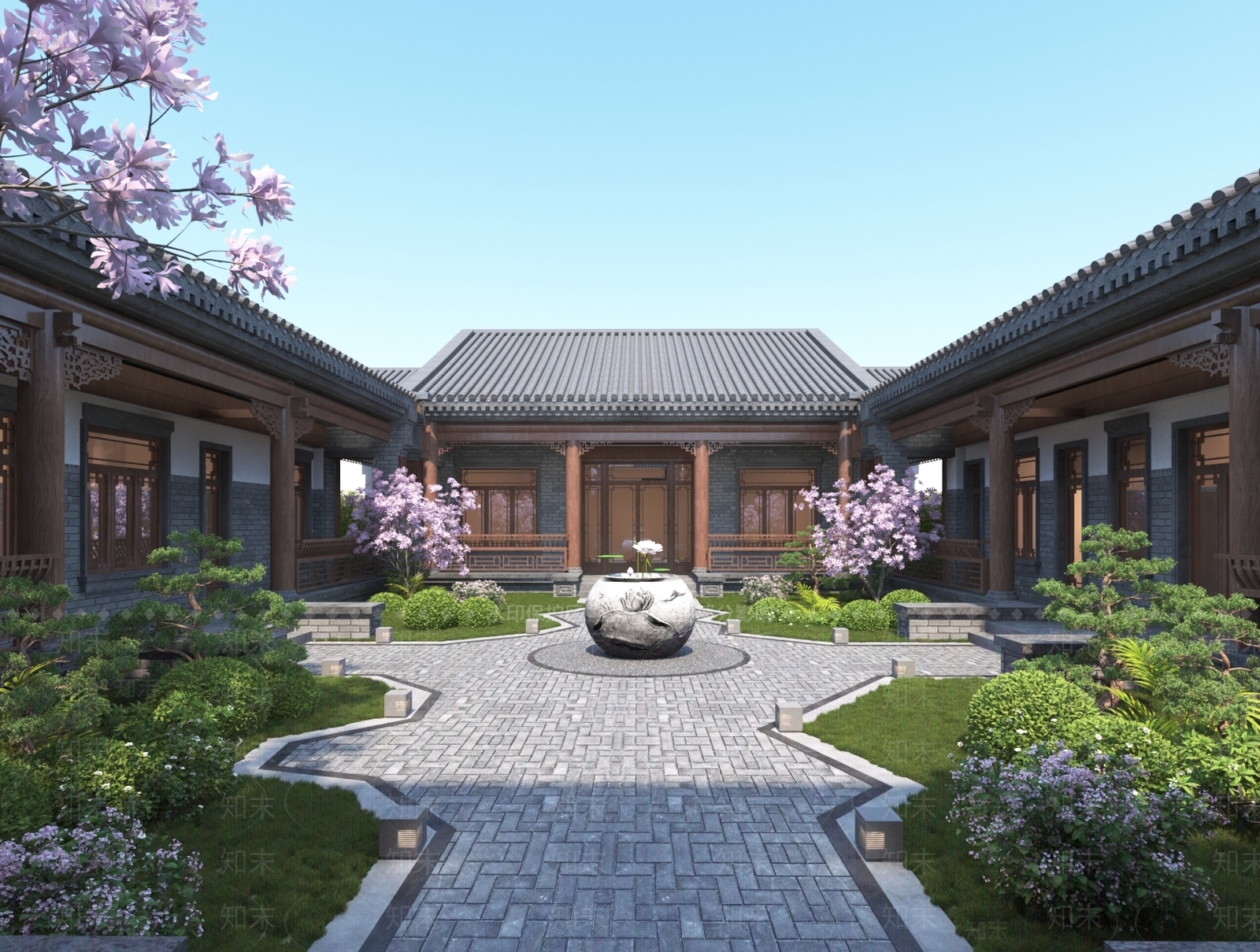 中式四合院3D模型下载【ID:1187621308】