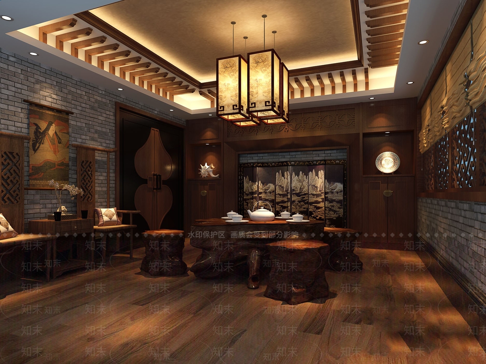 中式复古茶馆3D模型下载【ID:1187624769】