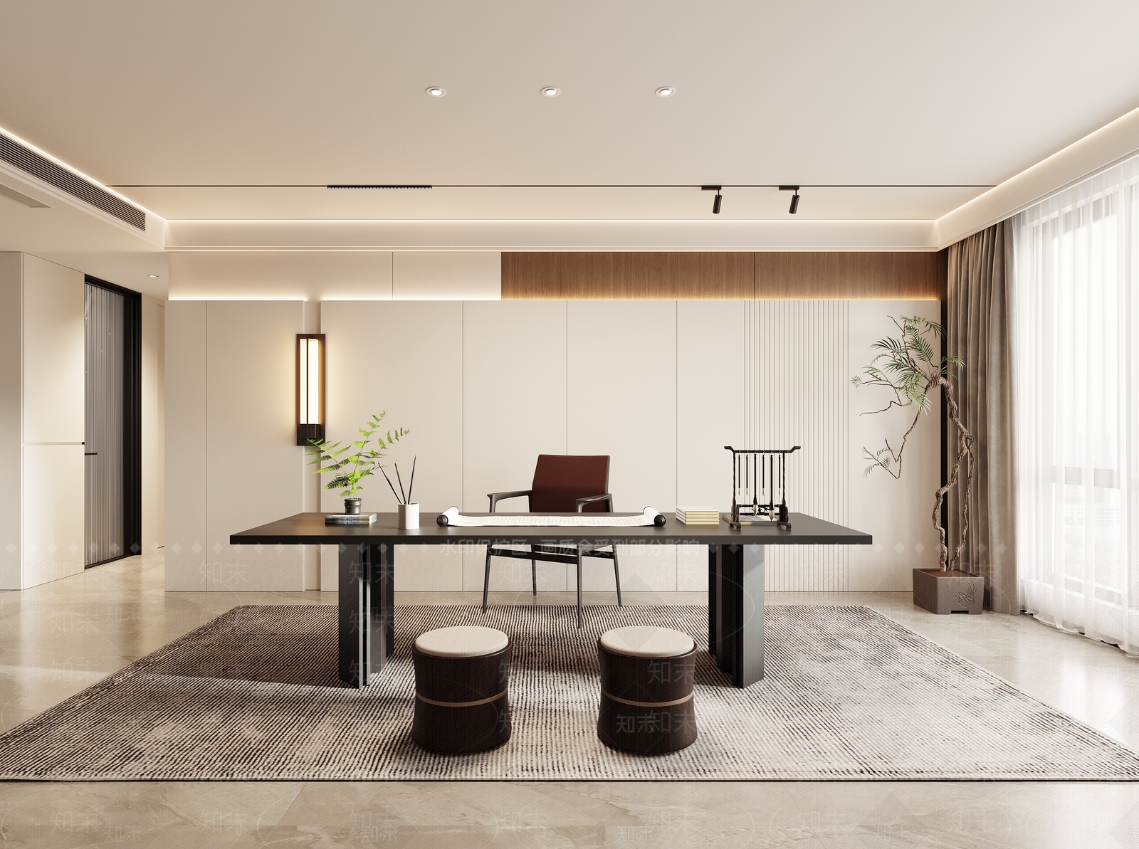 新中式中式书房3D模型下载【ID:1187633503】