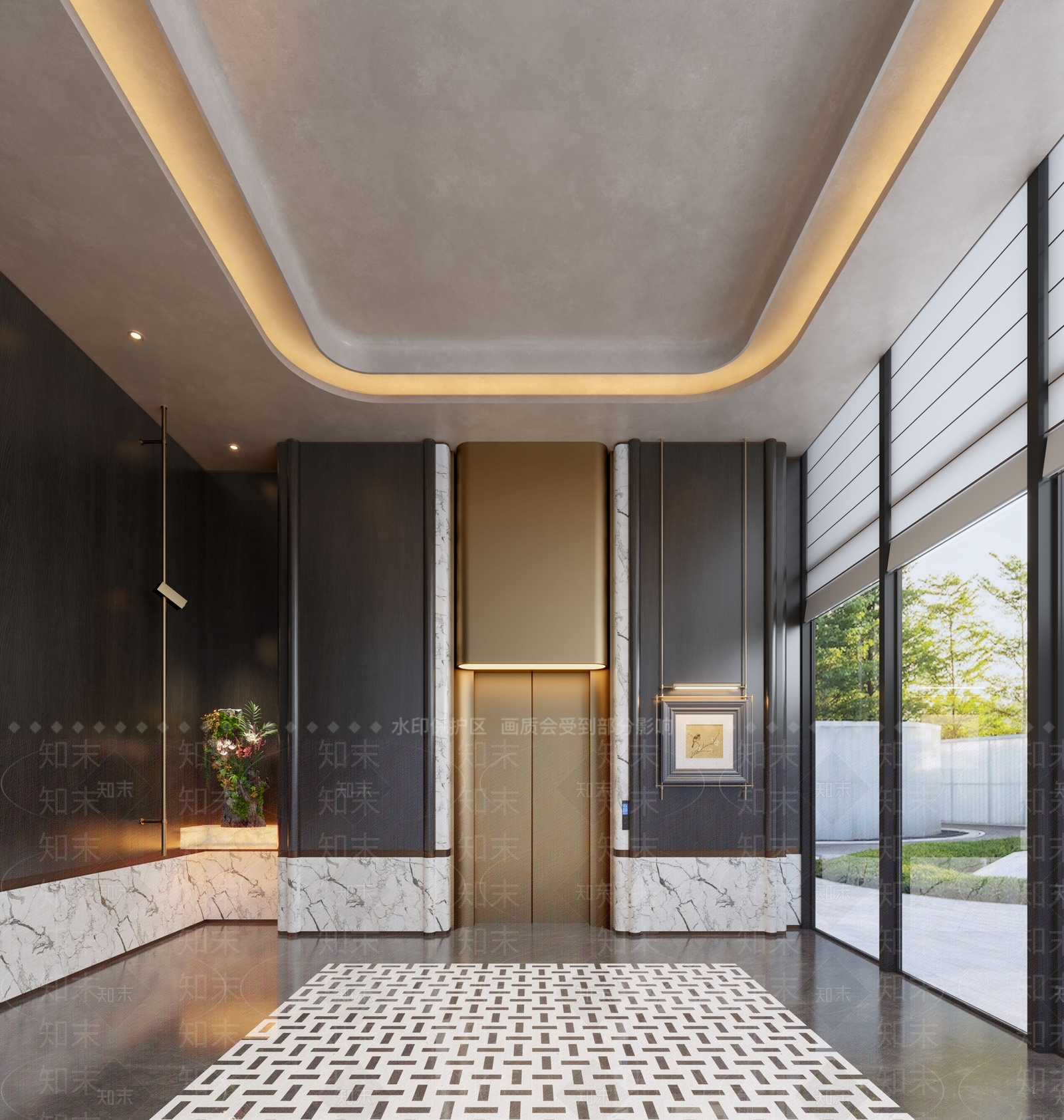 现代轻奢电梯间3D模型下载【ID:1187634151】