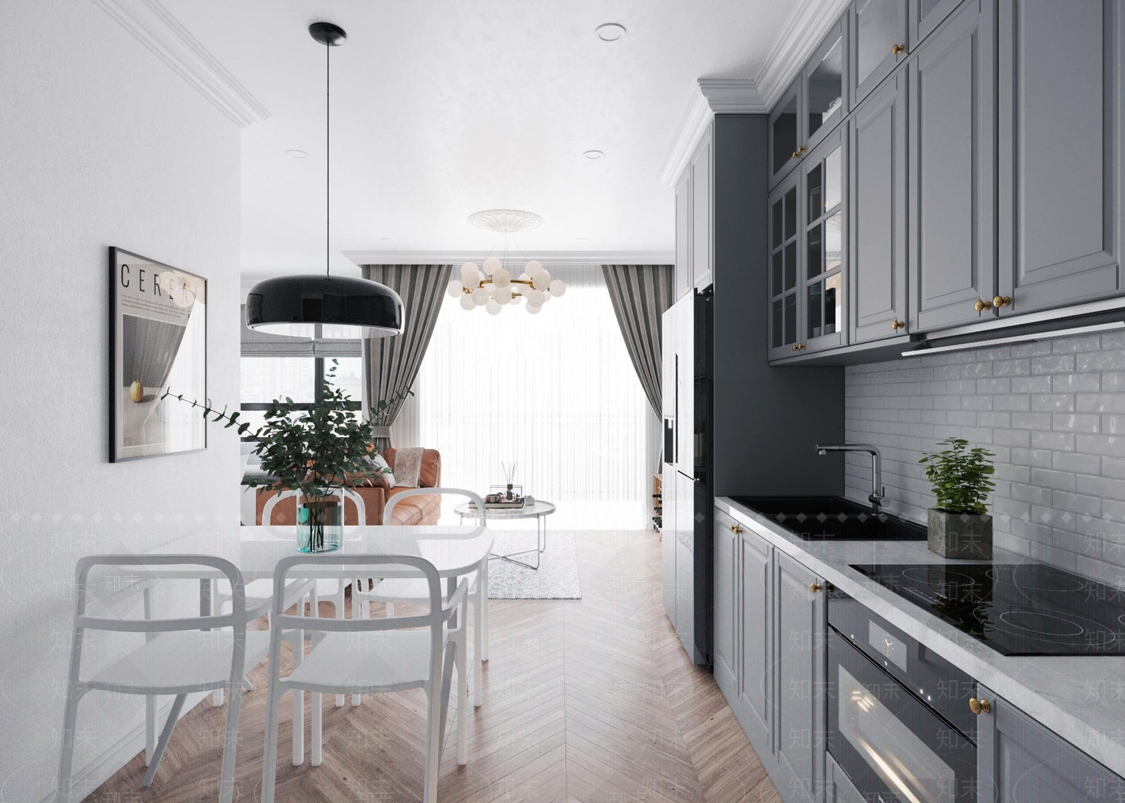 现代北欧客餐厅3D模型下载【ID:1187634787】