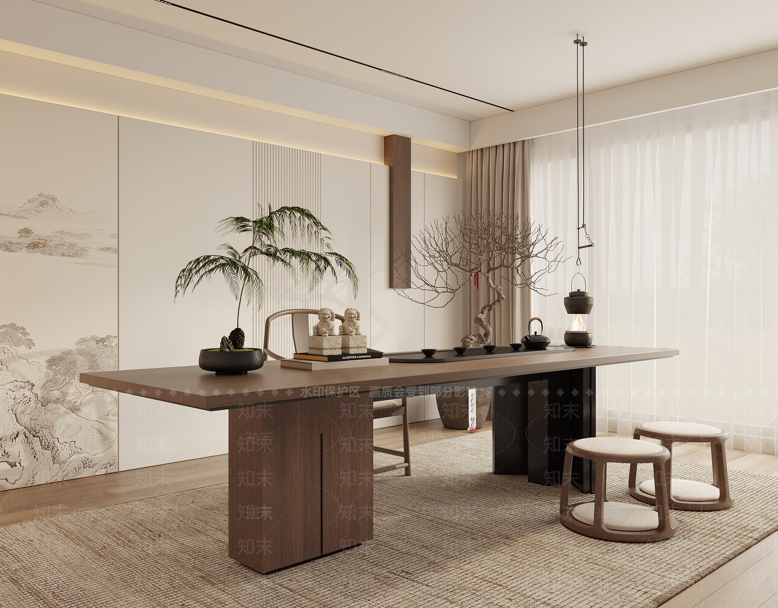 新中式中式茶室3D模型下载【ID:1187635602】