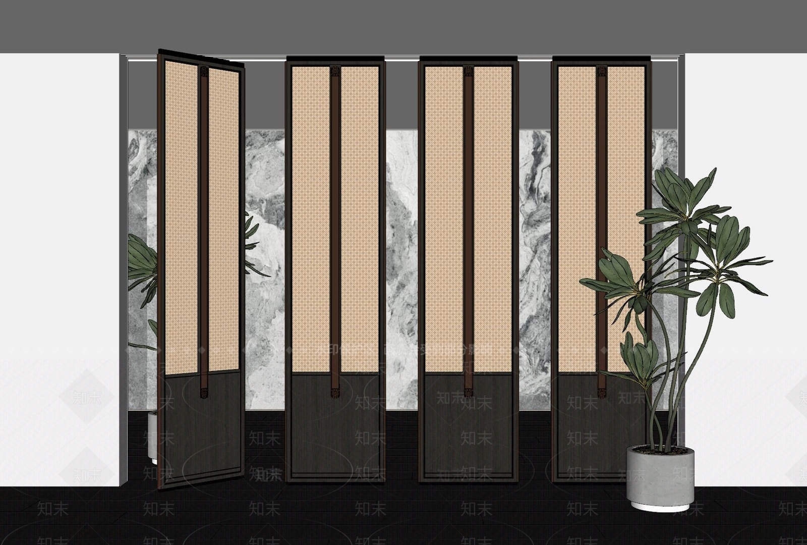 新中式中式隔断SU模型下载【ID:1187637304】