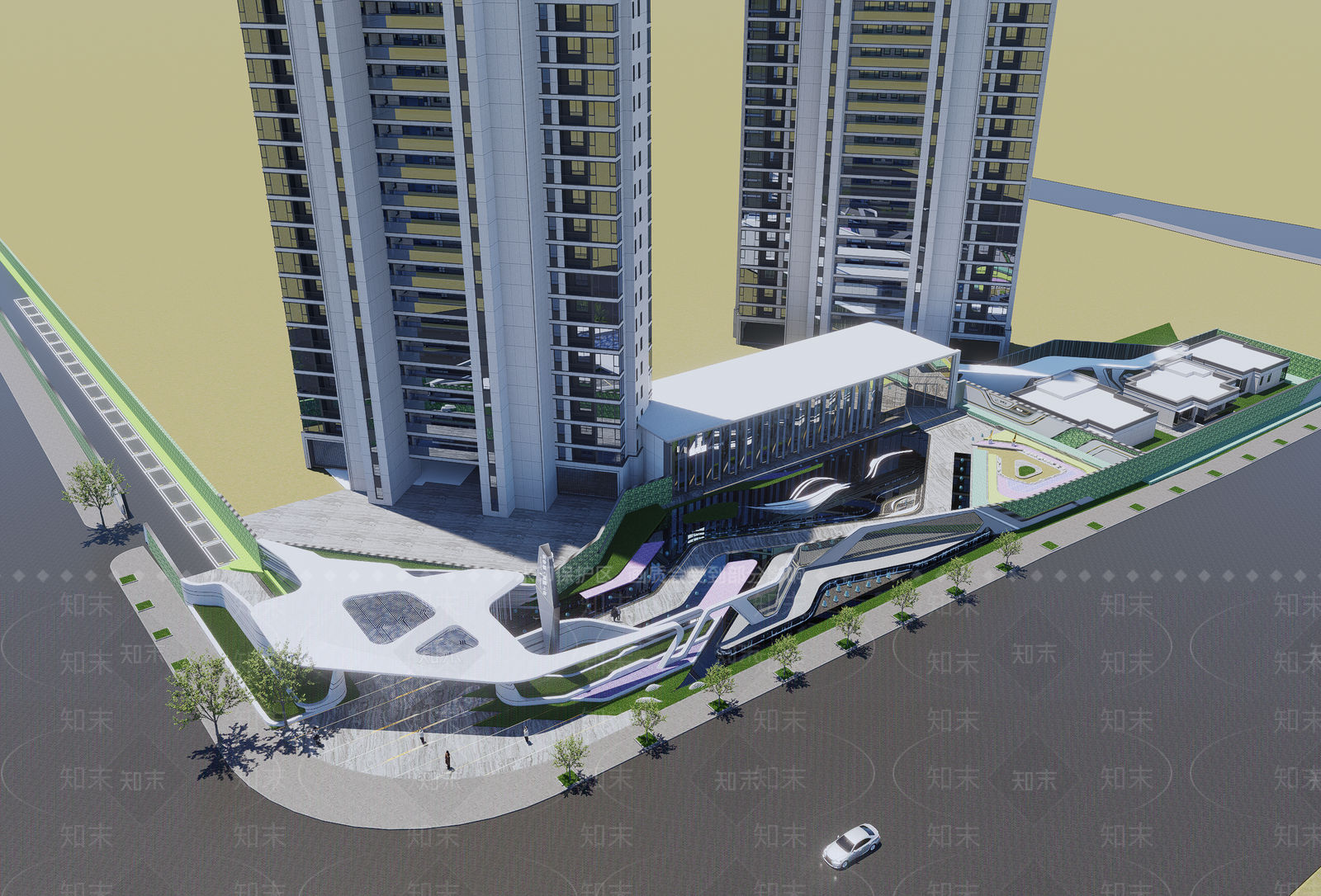 现代售楼处建筑SU模型下载【ID:1187637587】