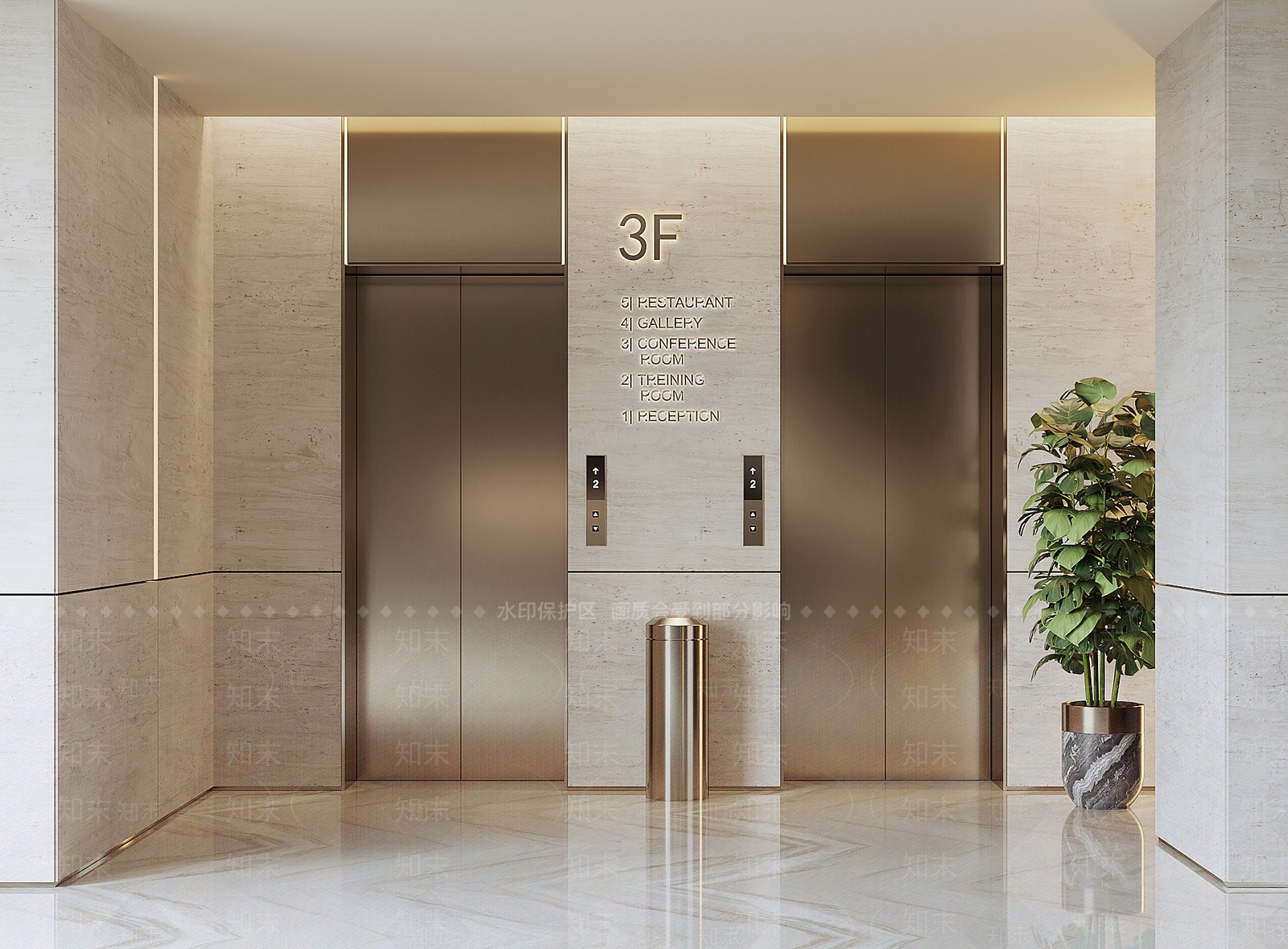 现代电梯间3D模型下载【ID:1187638204】