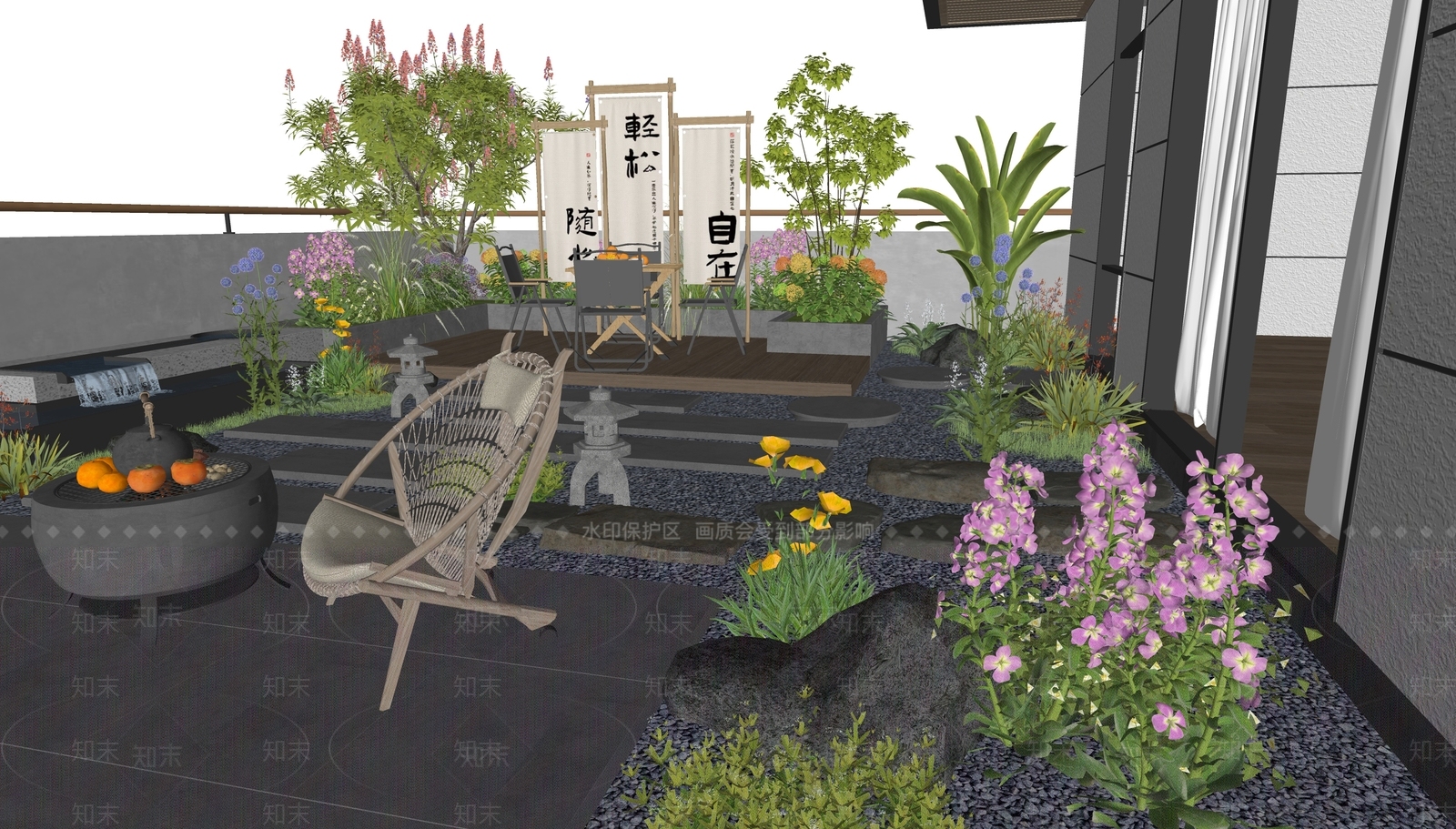 现代屋顶花园SU模型下载【ID:1187638608】