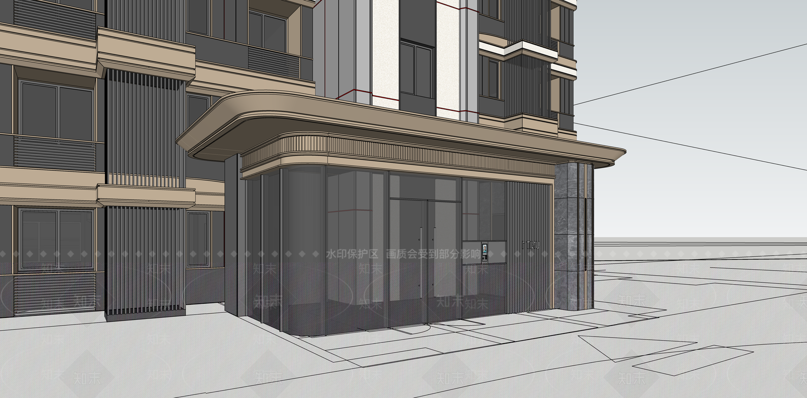 现代轻奢小区建筑SU模型下载【ID:1187640102】