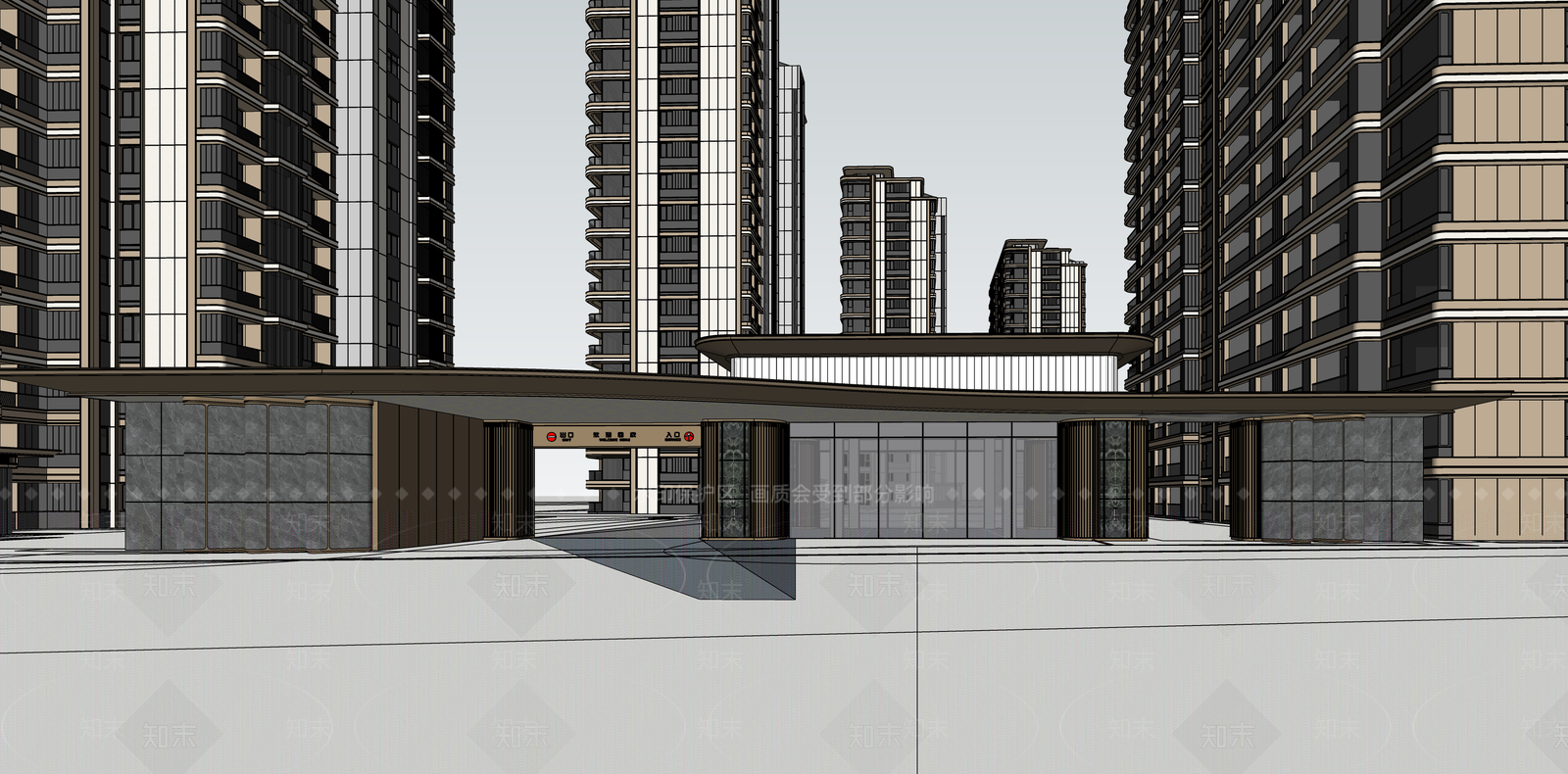 现代轻奢小区建筑SU模型下载【ID:1187640102】