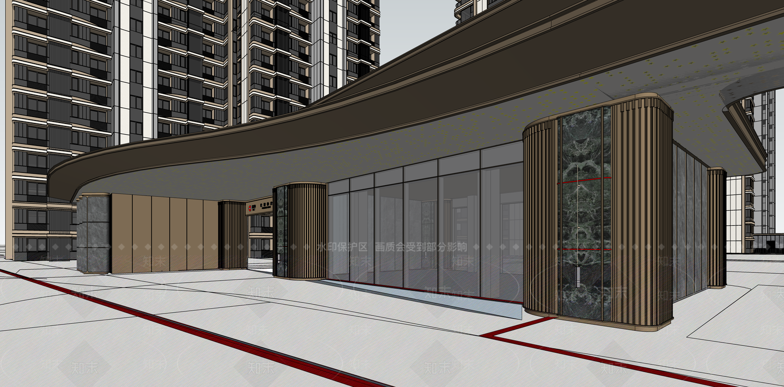 现代轻奢小区建筑SU模型下载【ID:1187640102】