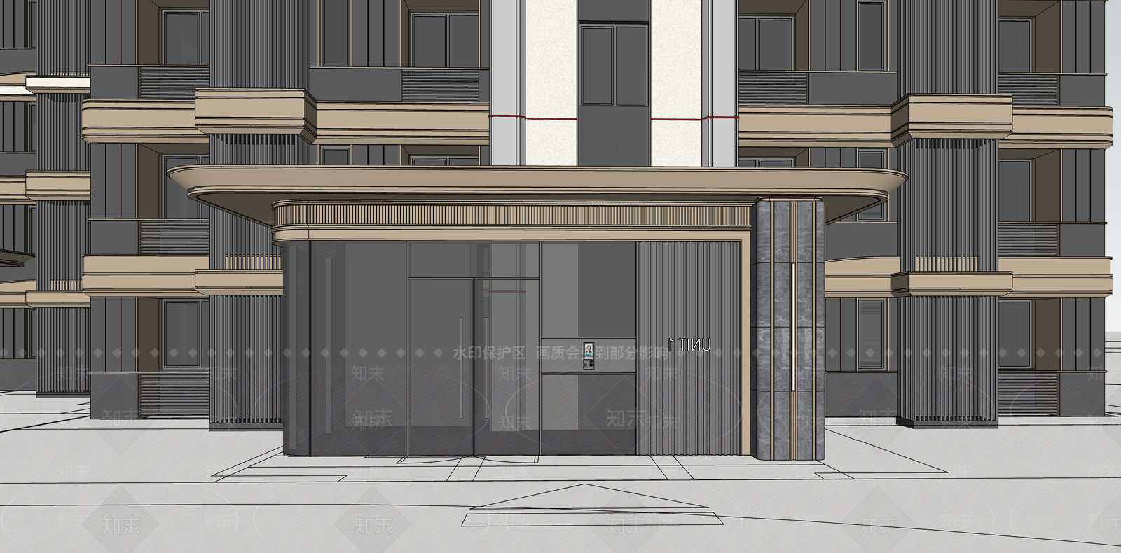 现代轻奢小区建筑SU模型下载【ID:1187640102】