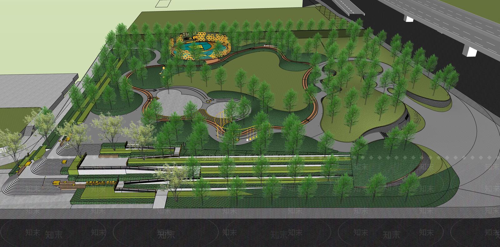 现代轻奢景观公园SU模型下载【ID:1187641489】