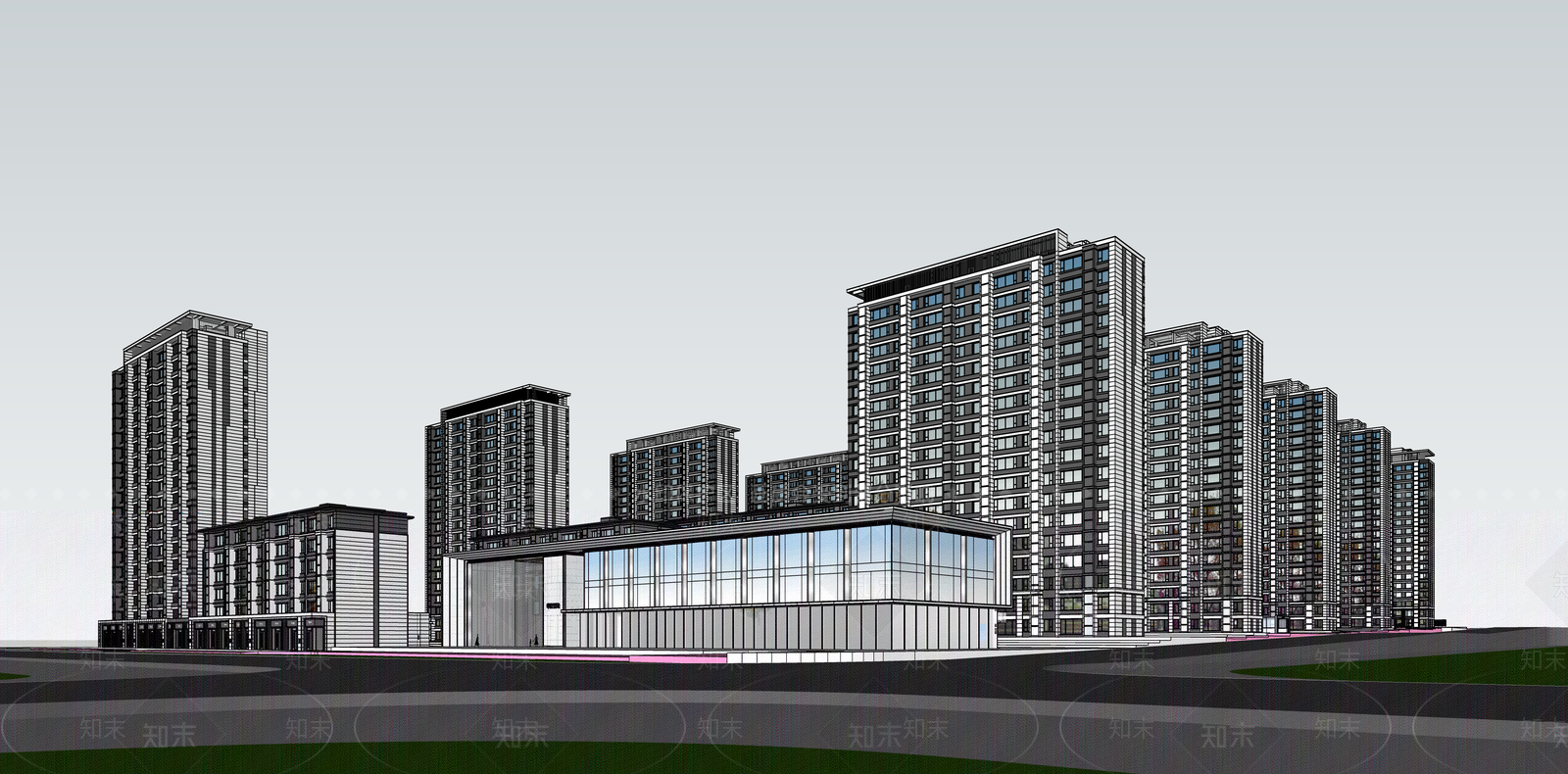 现代简约小区建筑SU模型下载【ID:1187642490】