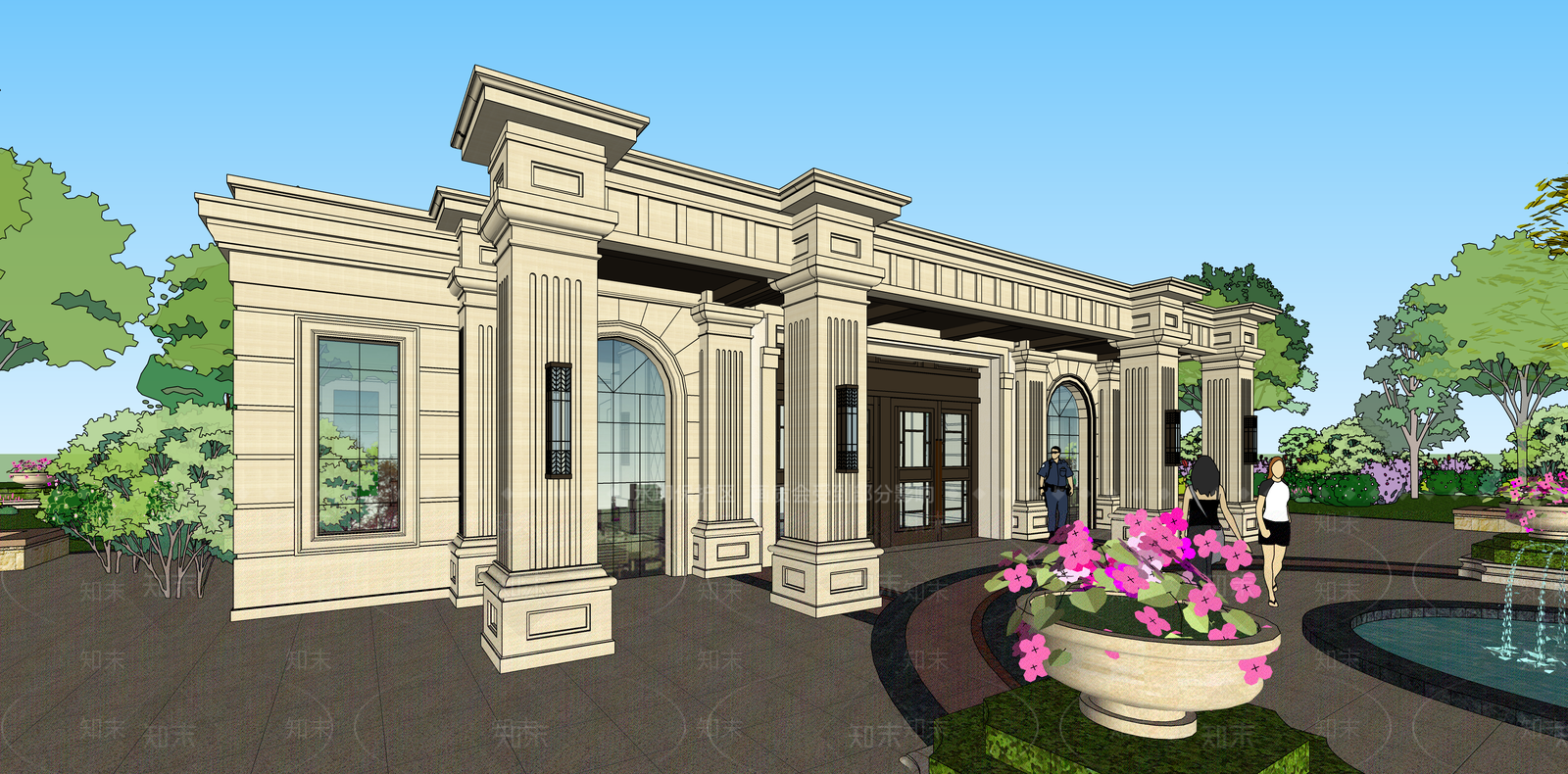 欧式北欧小区建筑SU模型下载【ID:1187643042】