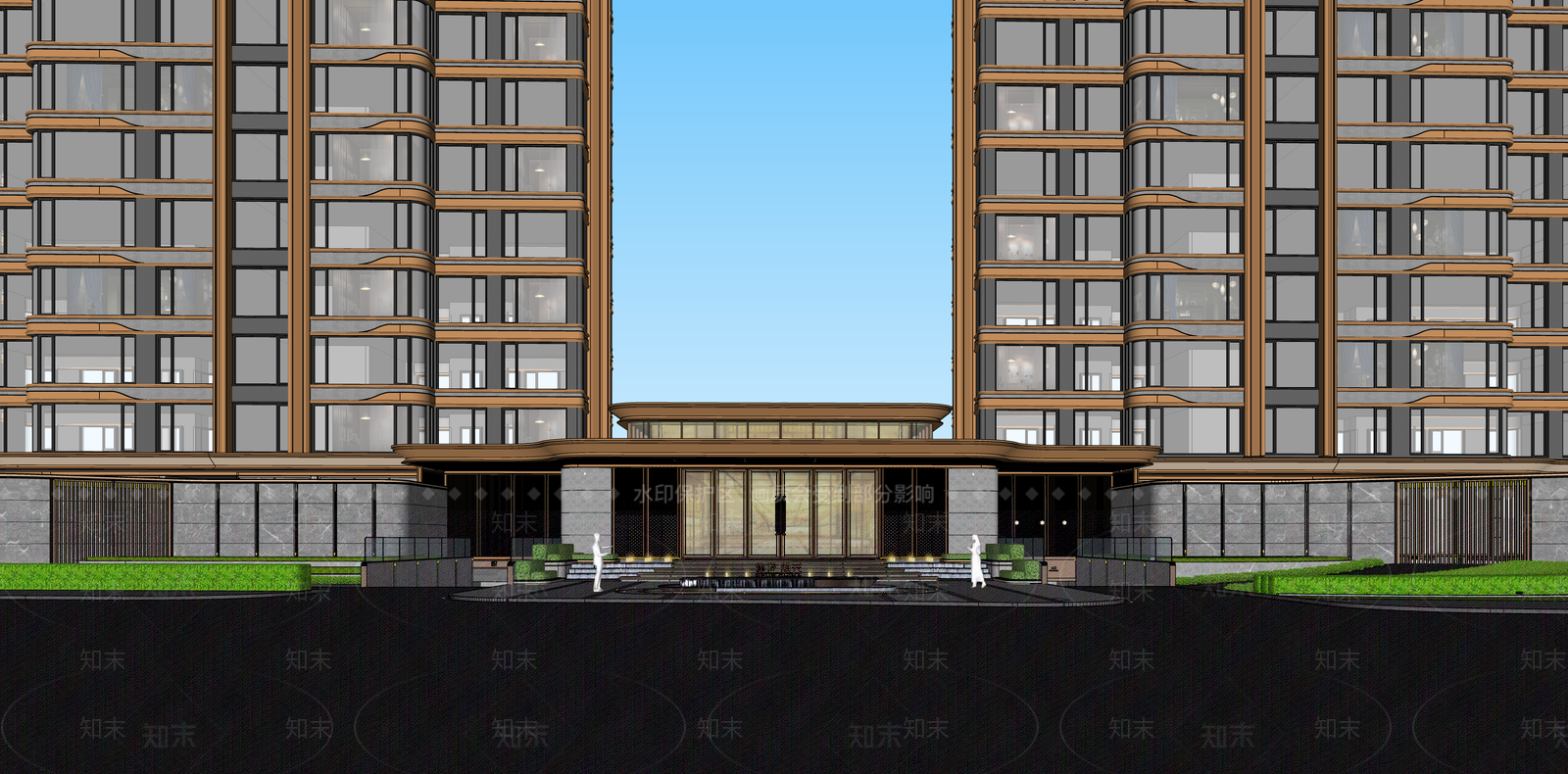 现代新中式小区建筑SU模型下载【ID:1187645026】