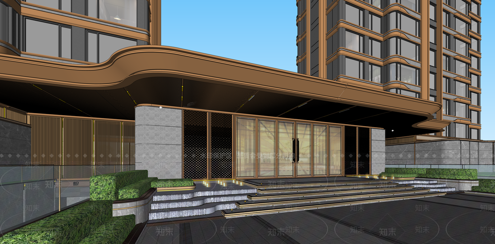 现代新中式小区建筑SU模型下载【ID:1187645026】