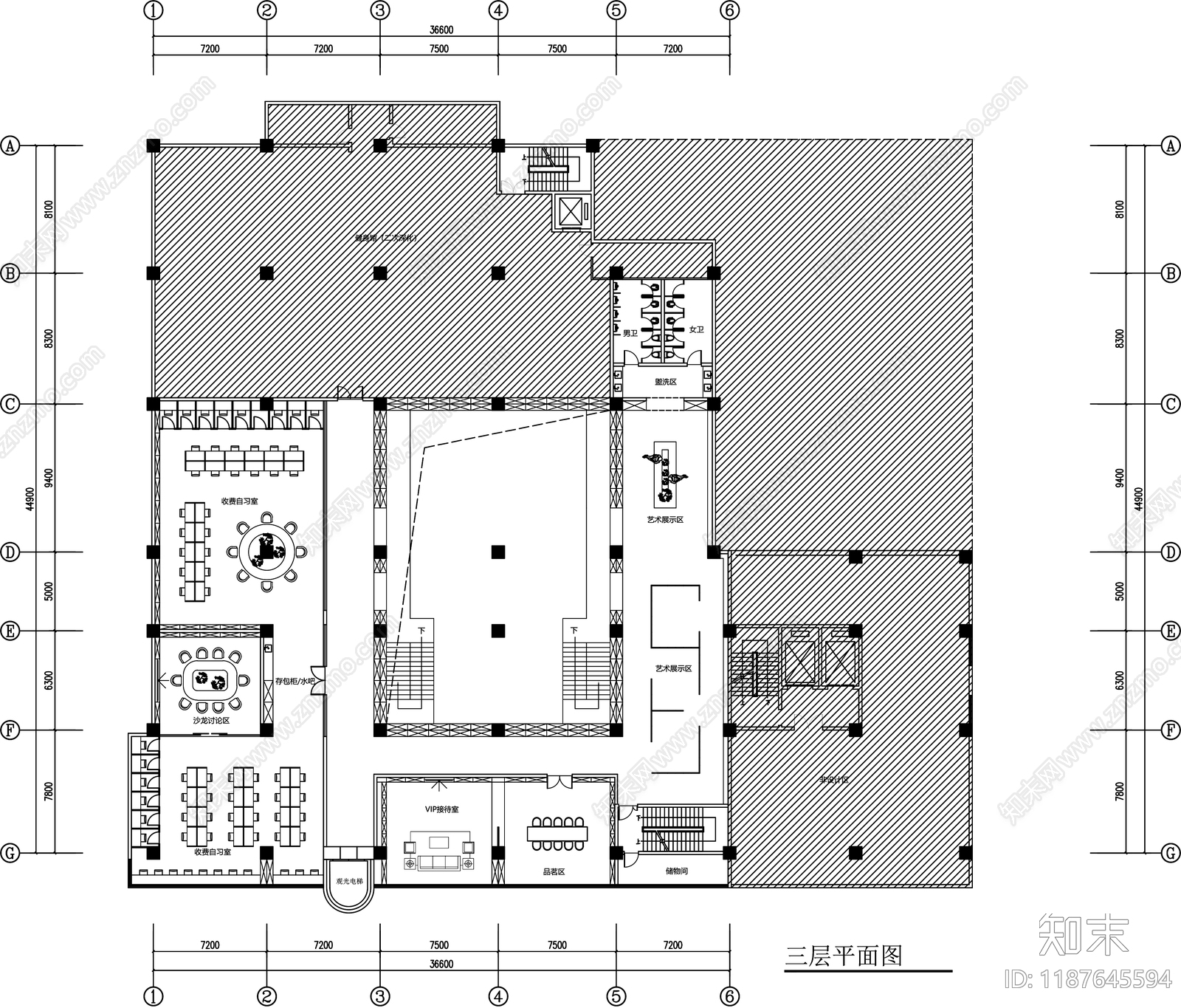 现代图书馆cad施工图下载【ID:1187645594】