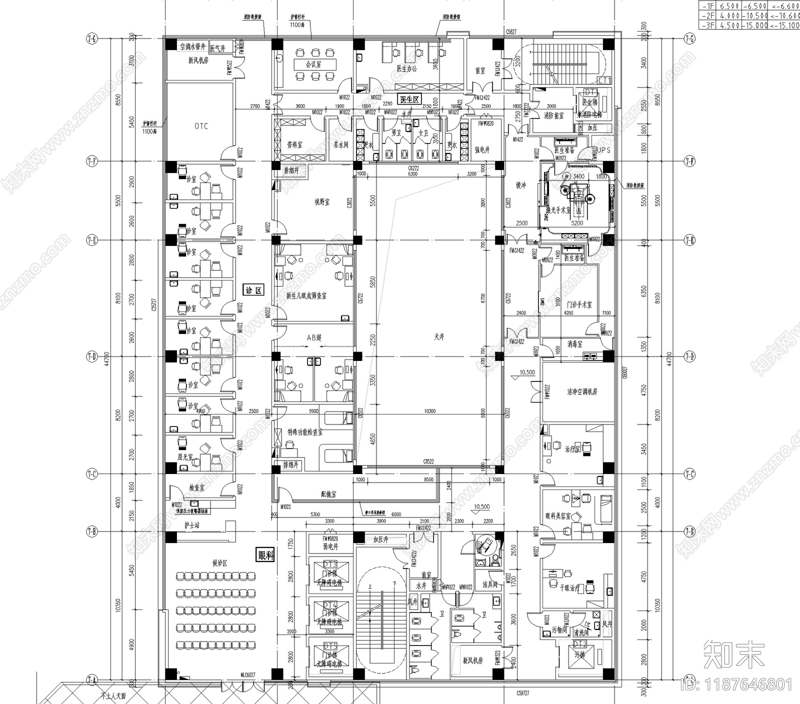 现代医院建筑cad施工图下载【ID:1187646801】