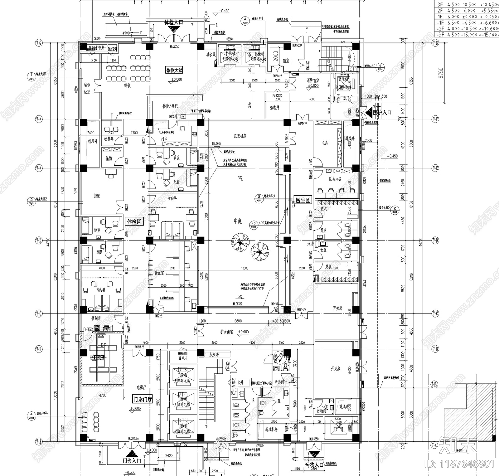 现代医院建筑cad施工图下载【ID:1187646801】