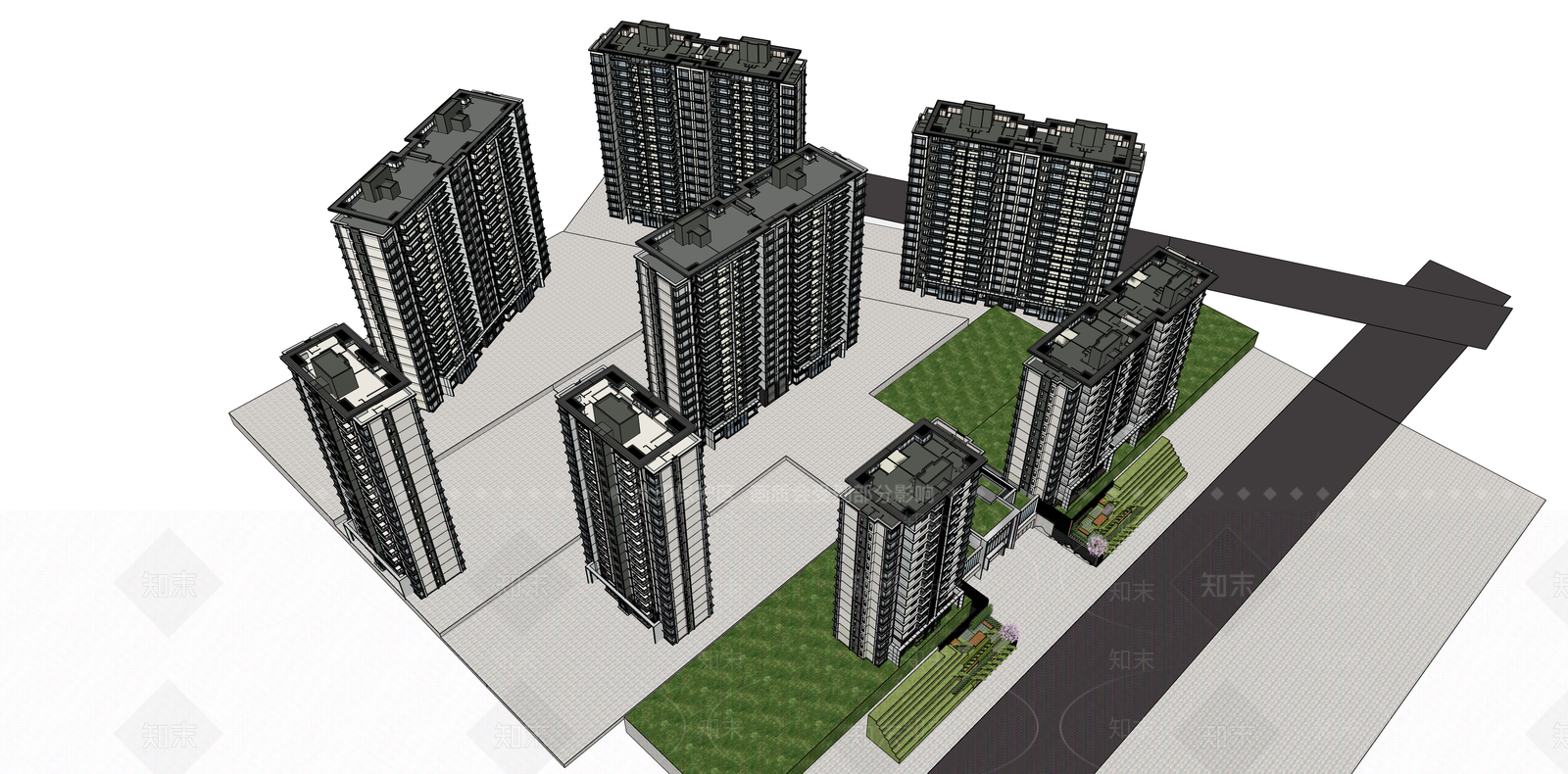 现代简约小区建筑SU模型下载【ID:1187647448】