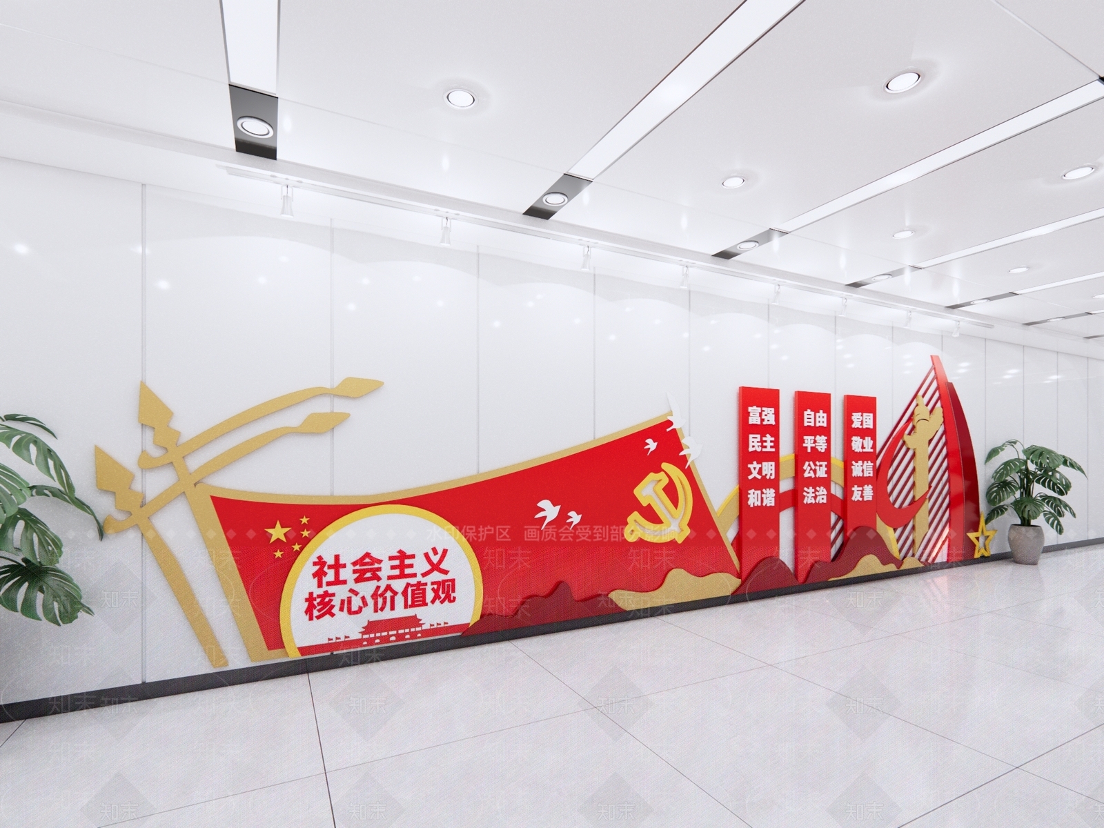 现代新中式文化墙SU模型下载【ID:1187651163】