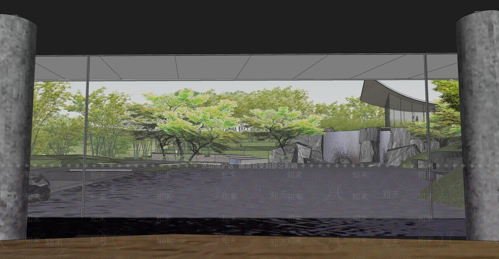 现代禅意小区景观SU模型下载【ID:1187655997】