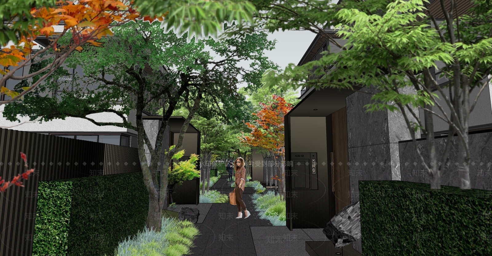 现代禅意小区景观SU模型下载【ID:1187655997】