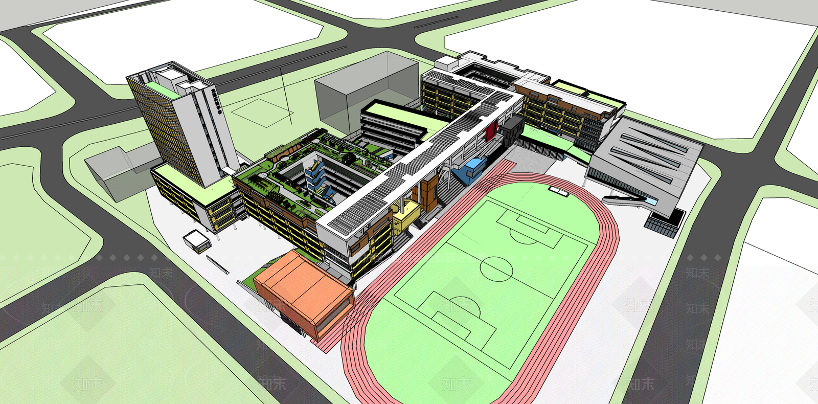 新中式现代屋顶花园SU模型下载【ID:1187655753】