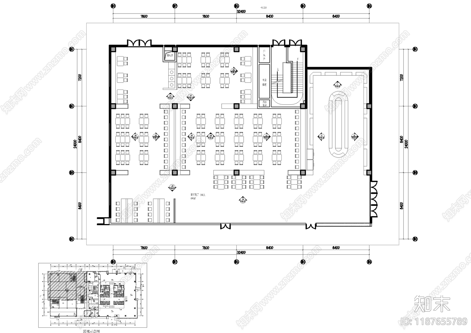 现代食堂cad施工图下载【ID:1187655789】