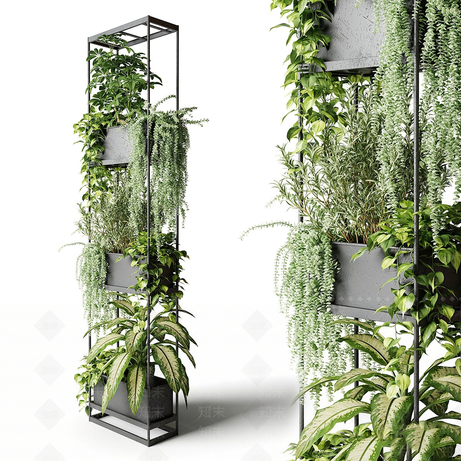 现代新中式绿植墙3D模型下载【ID:1187657438】