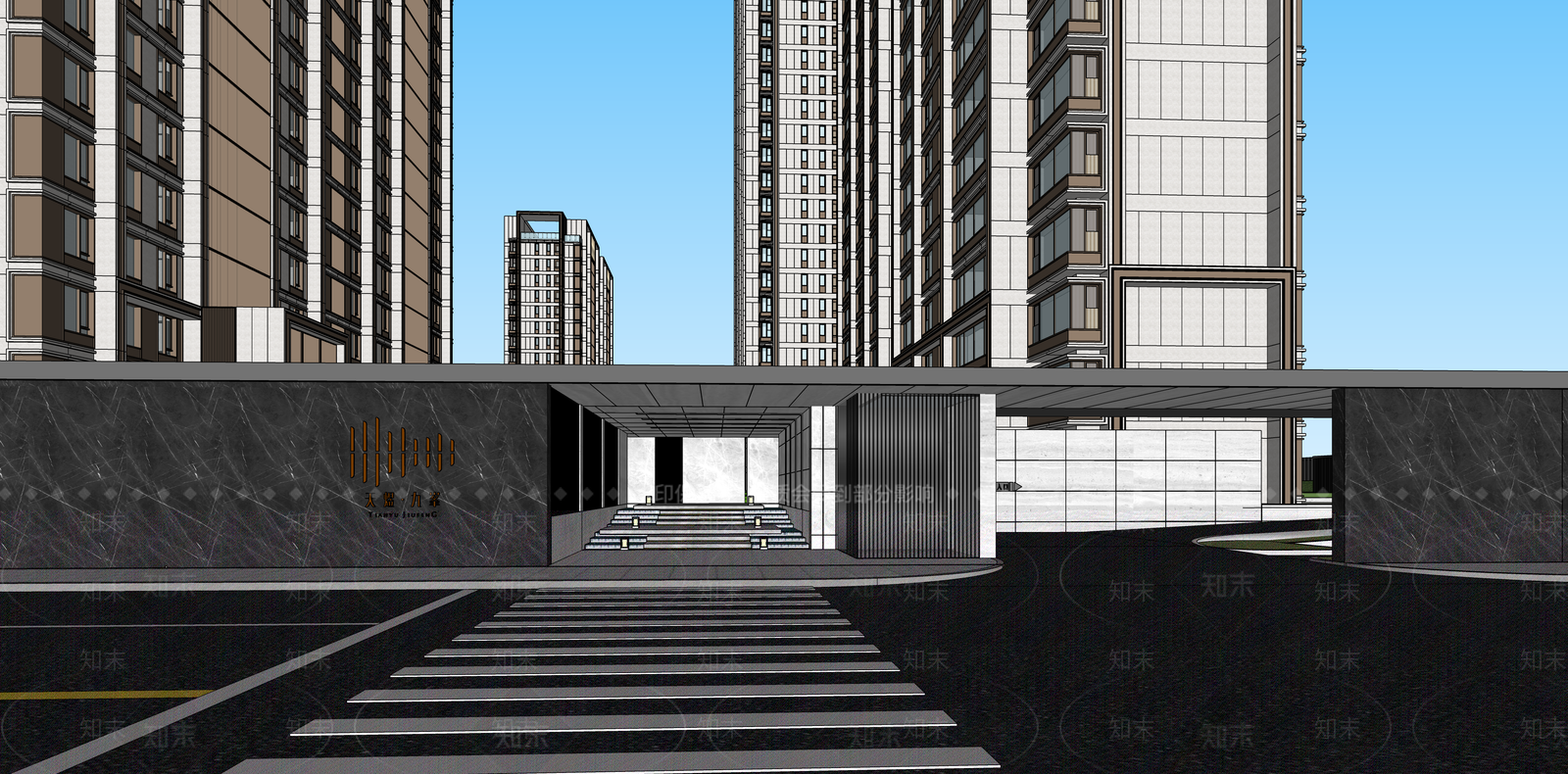 现代新中式小区建筑SU模型下载【ID:1187657816】