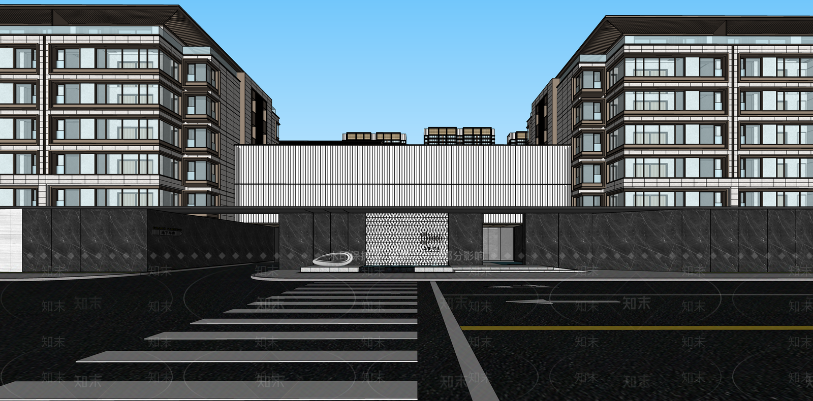 现代新中式小区建筑SU模型下载【ID:1187657816】