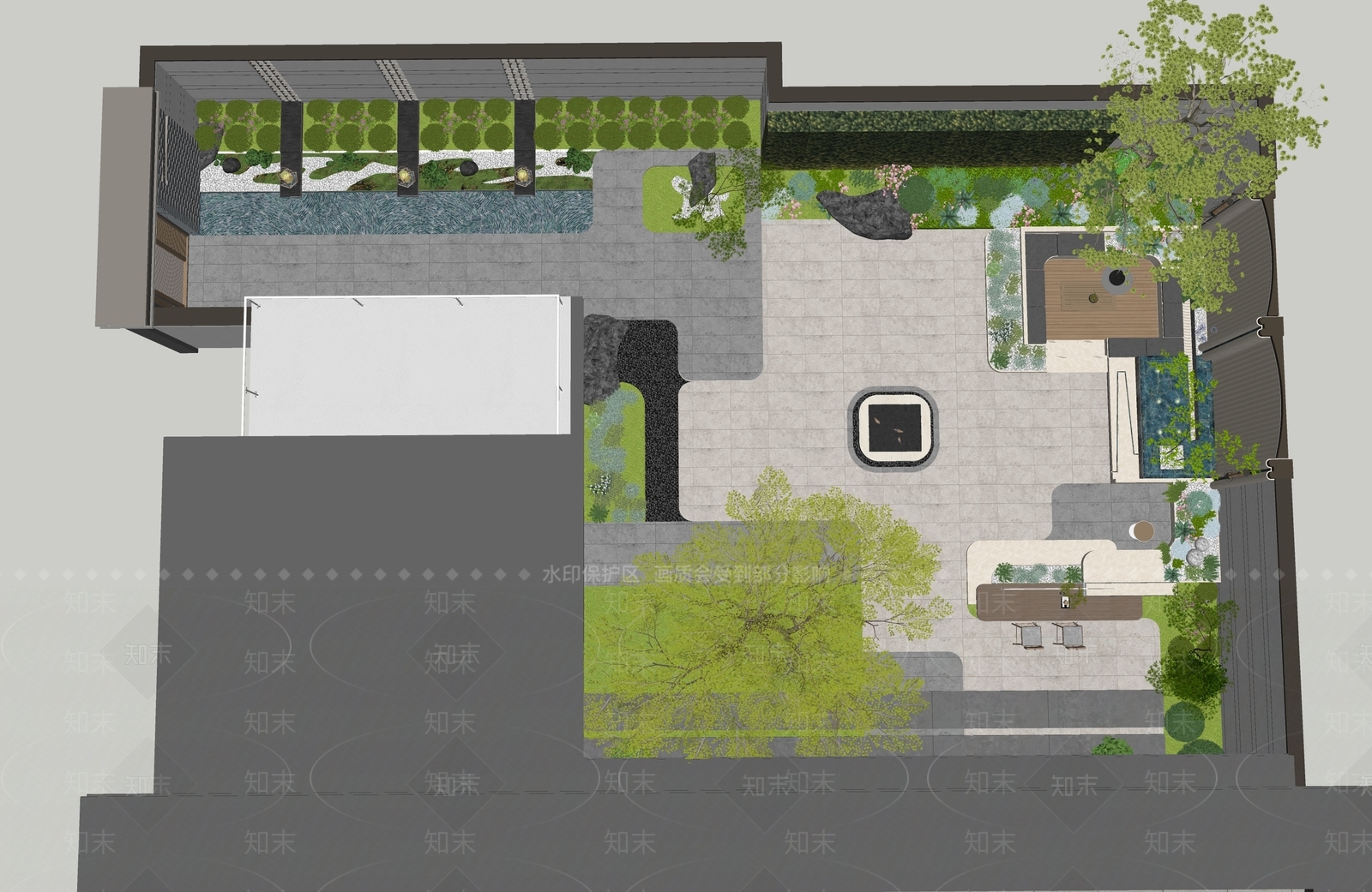 现代轻奢别墅庭院SU模型下载【ID:1187661416】