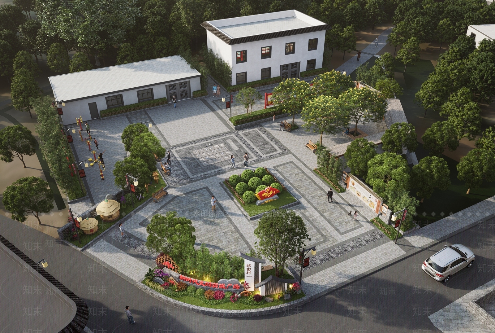 新中式中式乡村公园SU模型下载【ID:1187661031】