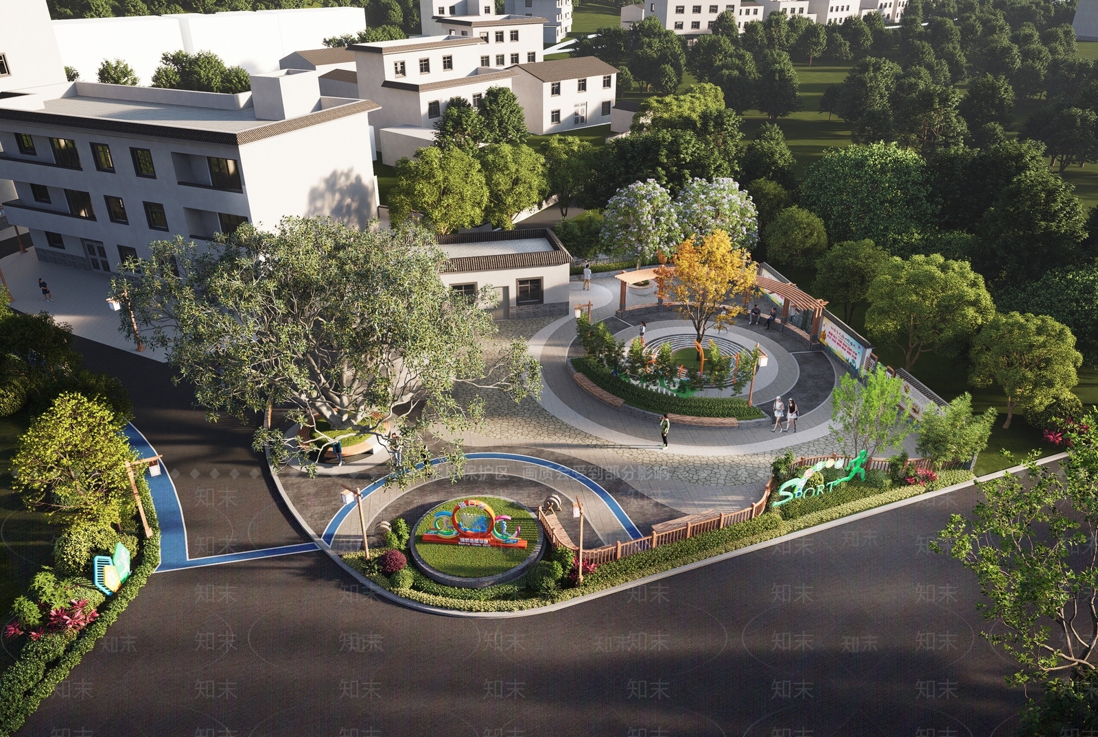 现代新中式乡村公园SU模型下载【ID:1187661755】